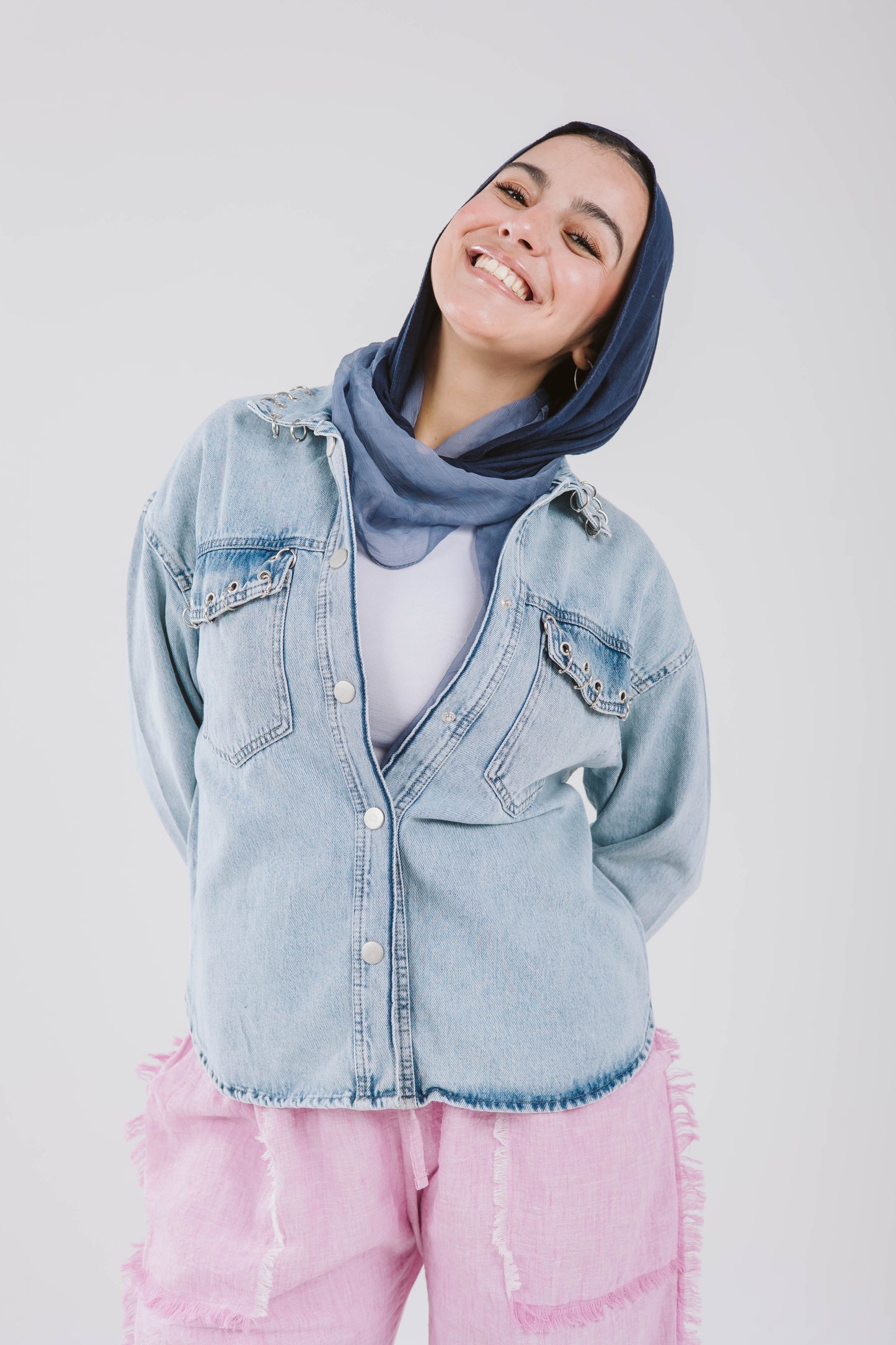 Denim Pockets Shirt with silver rings