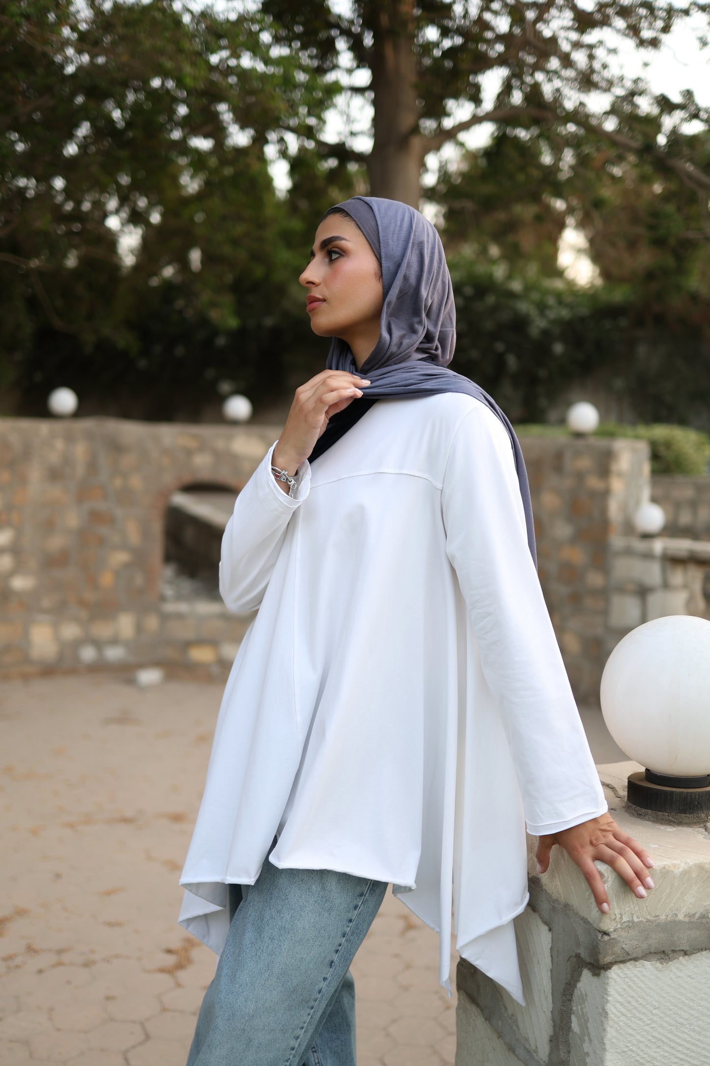 Long Side Cotton Top in White