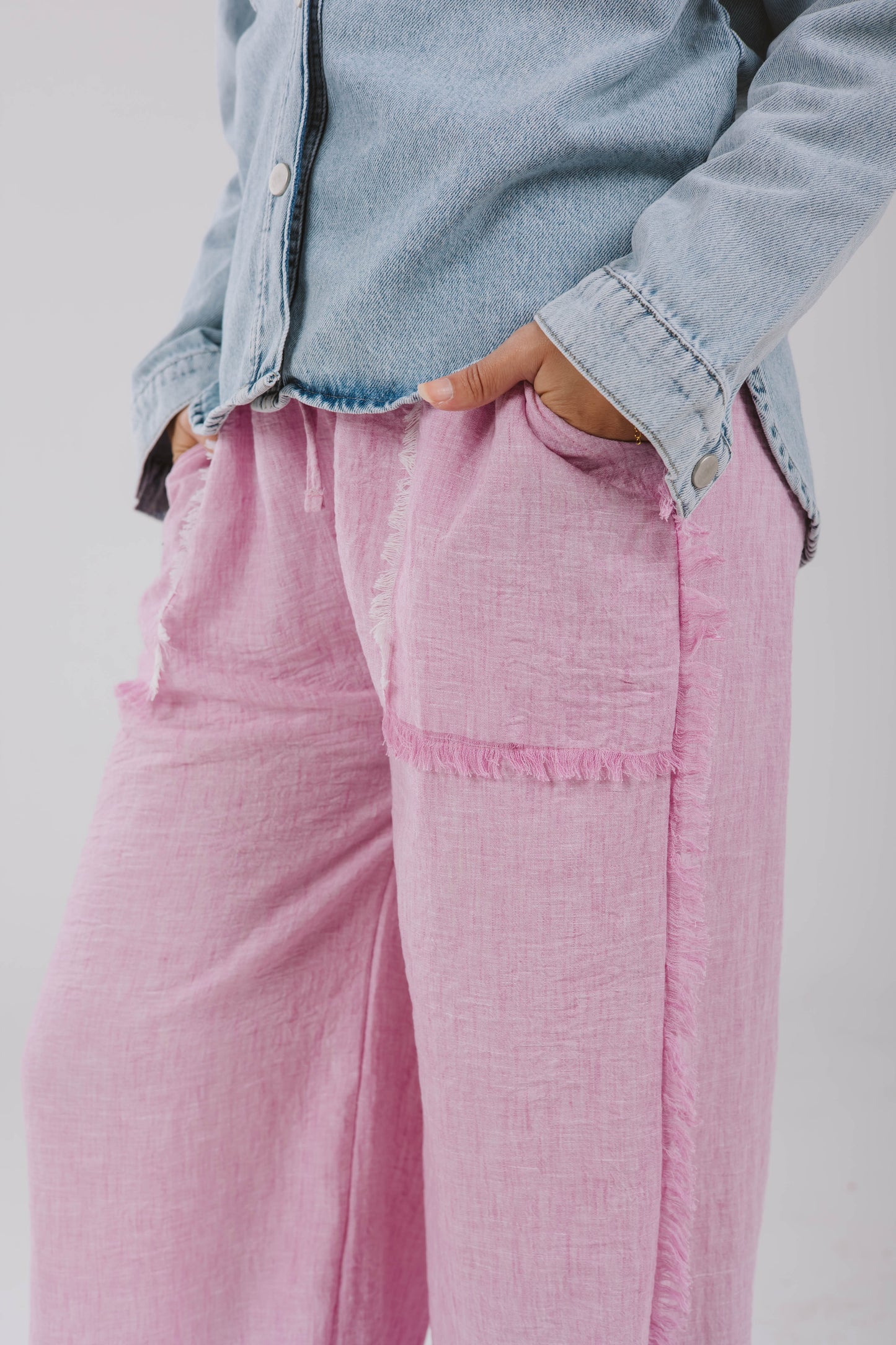 Linen Stitches Pants in Powder Pink