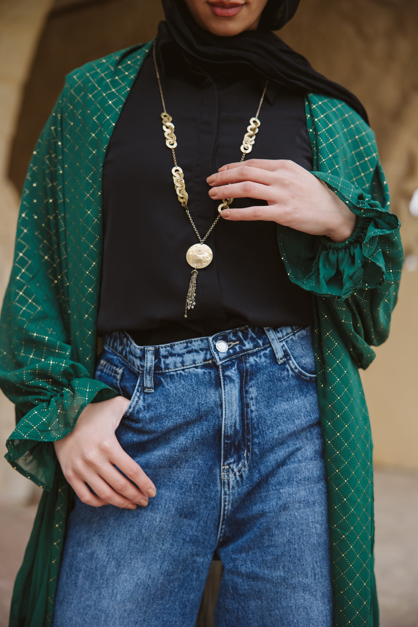 Sahar Kaftan in Emerald Green