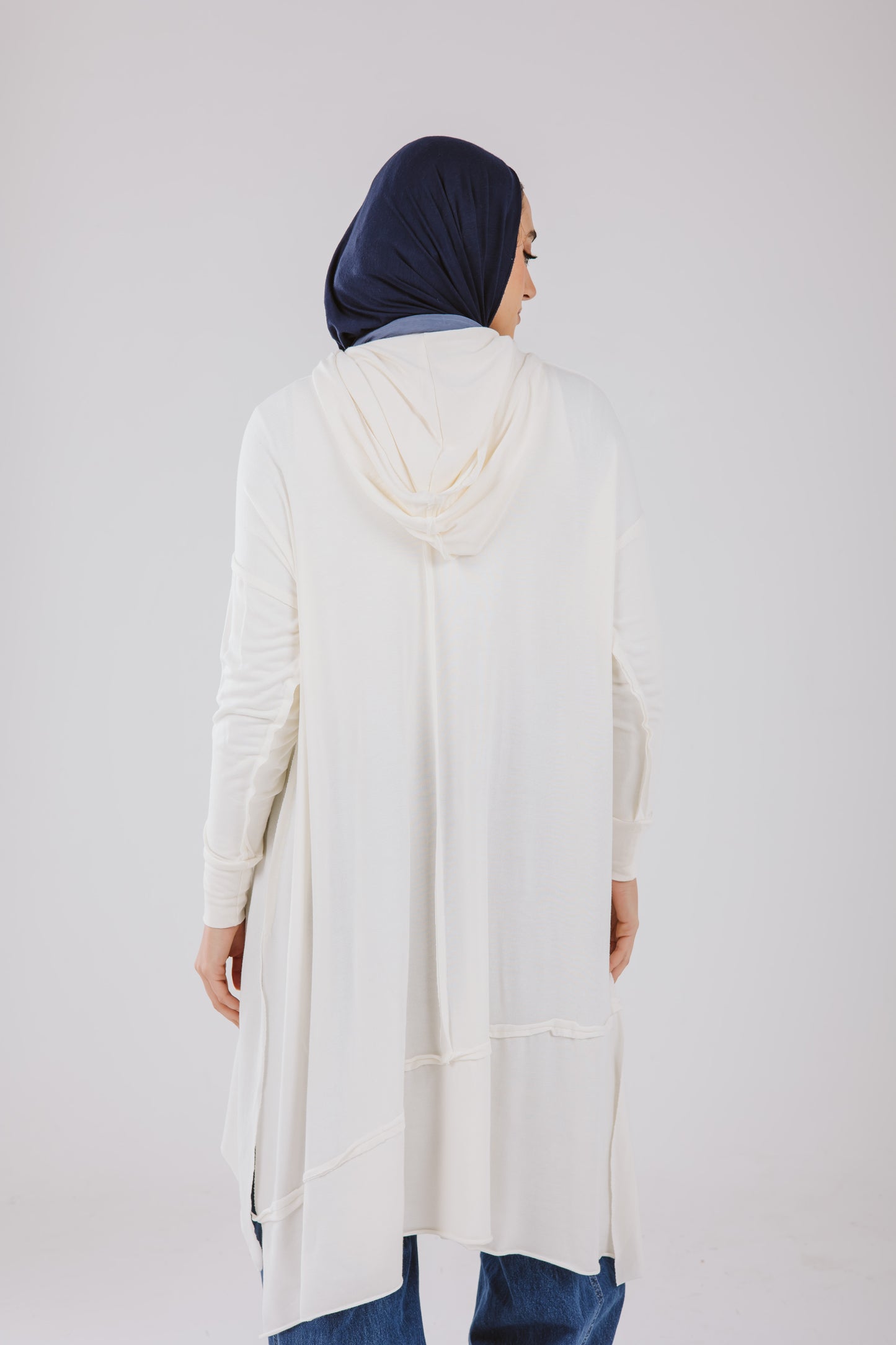 Asymmetrical Stitches Hoodie Top in White