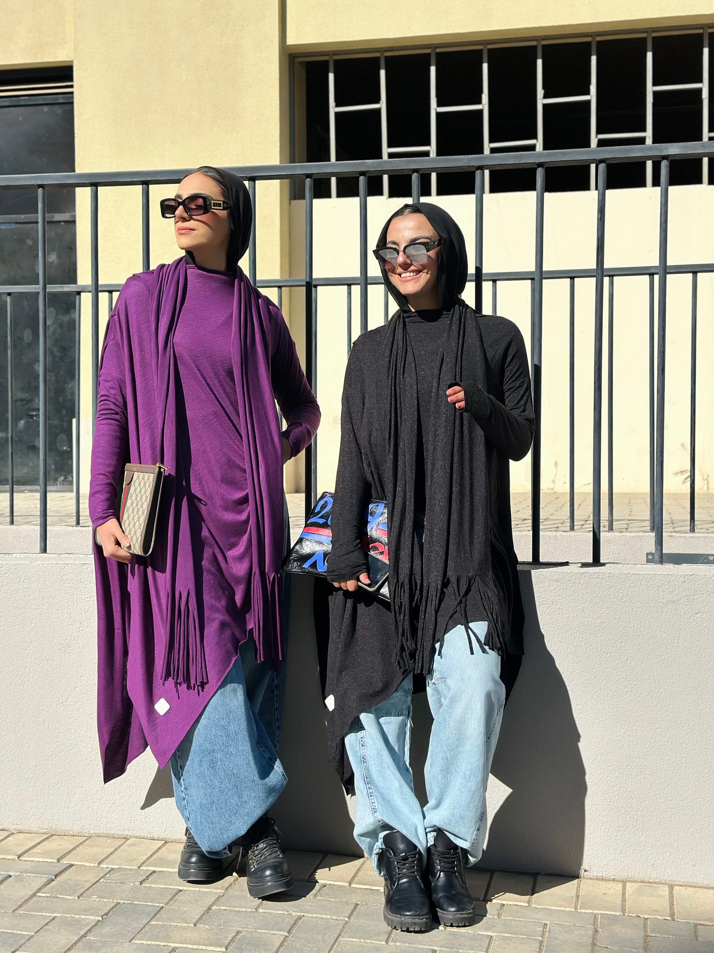 Waves Top with Fringes Scarf in Purple