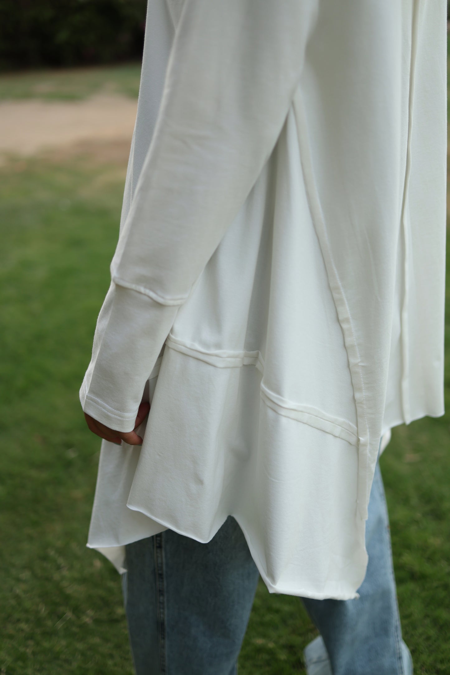Stitches Side Cotton Top in White