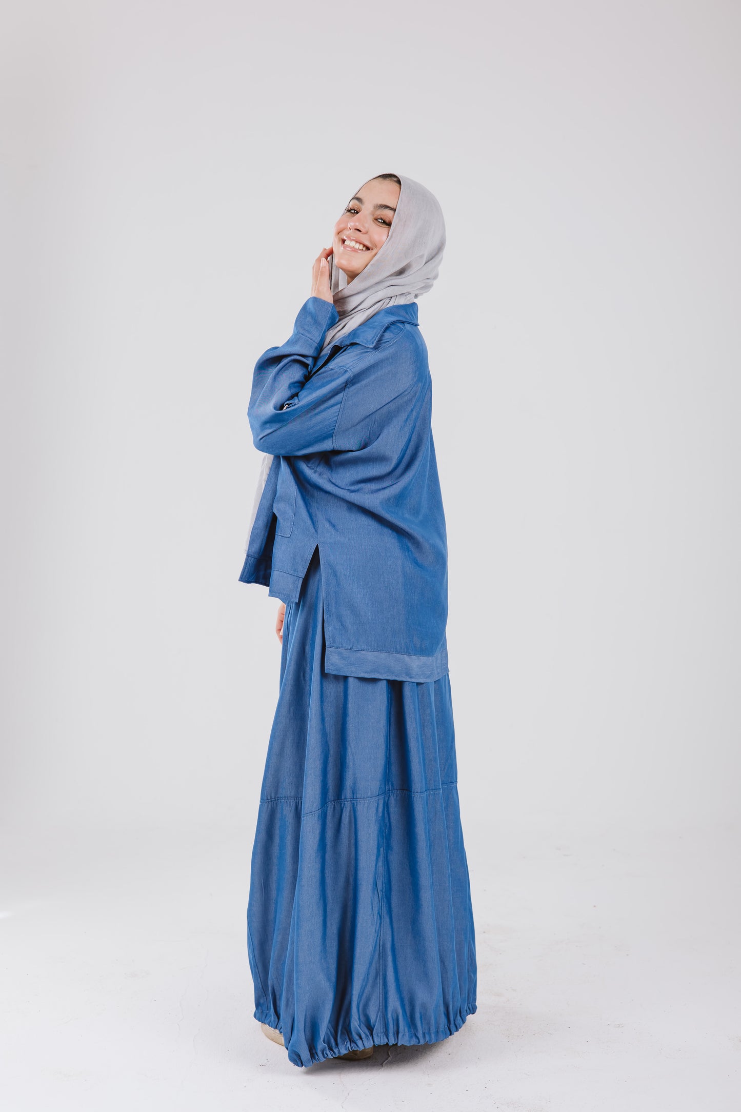 Parachute Skirt Set in Denim Blue
