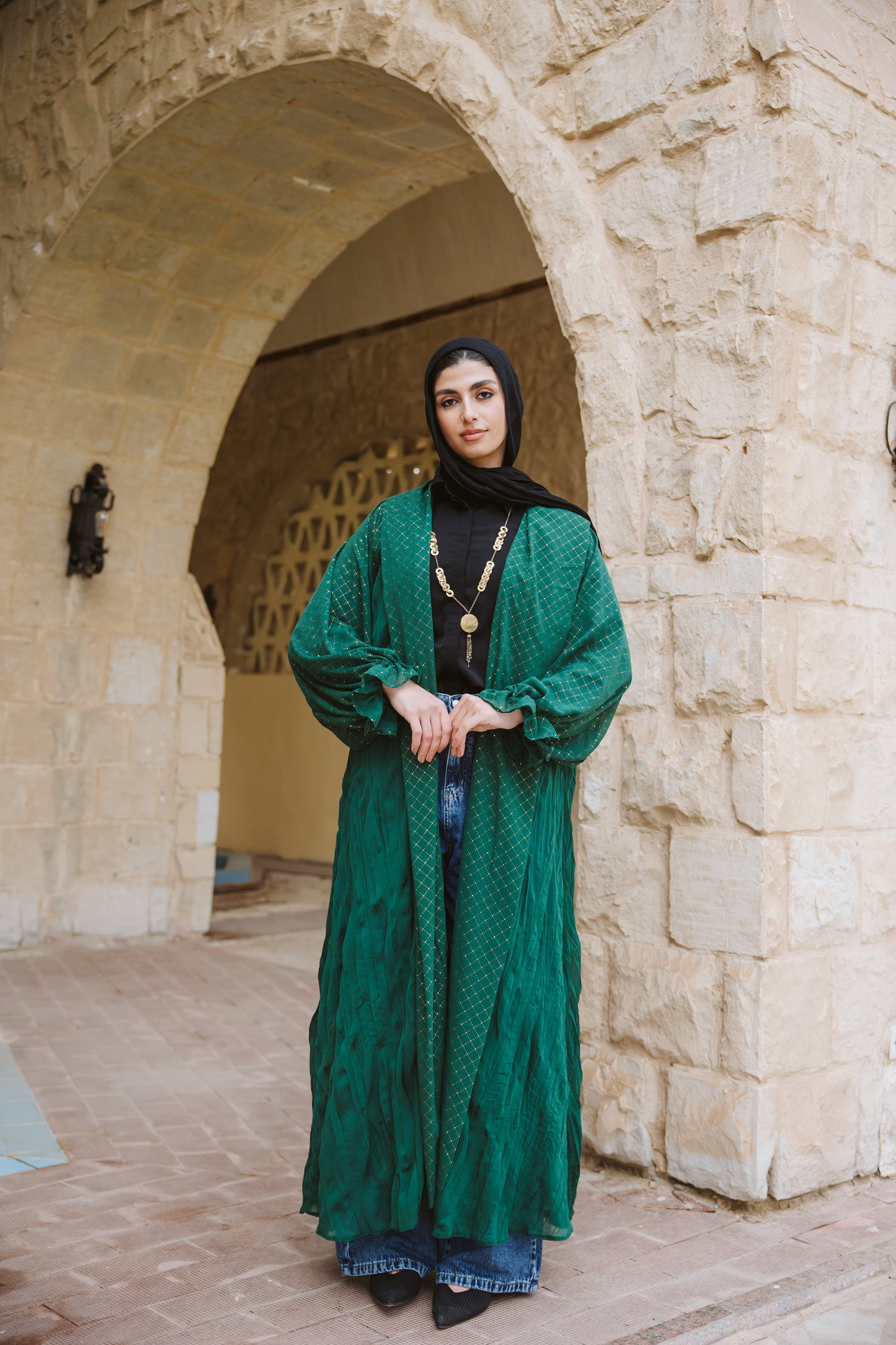 Sahar Kaftan in Emerald Green