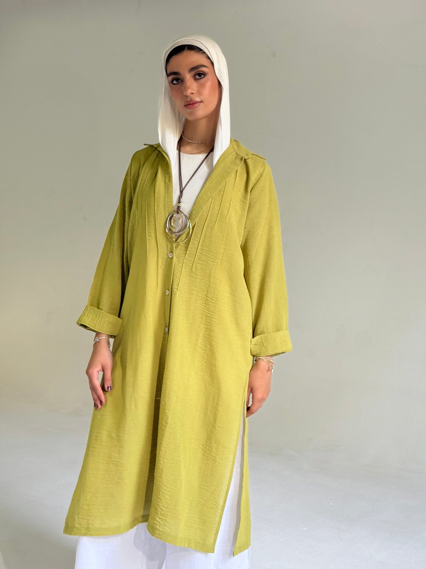 Long Linen Shirt in Olive
