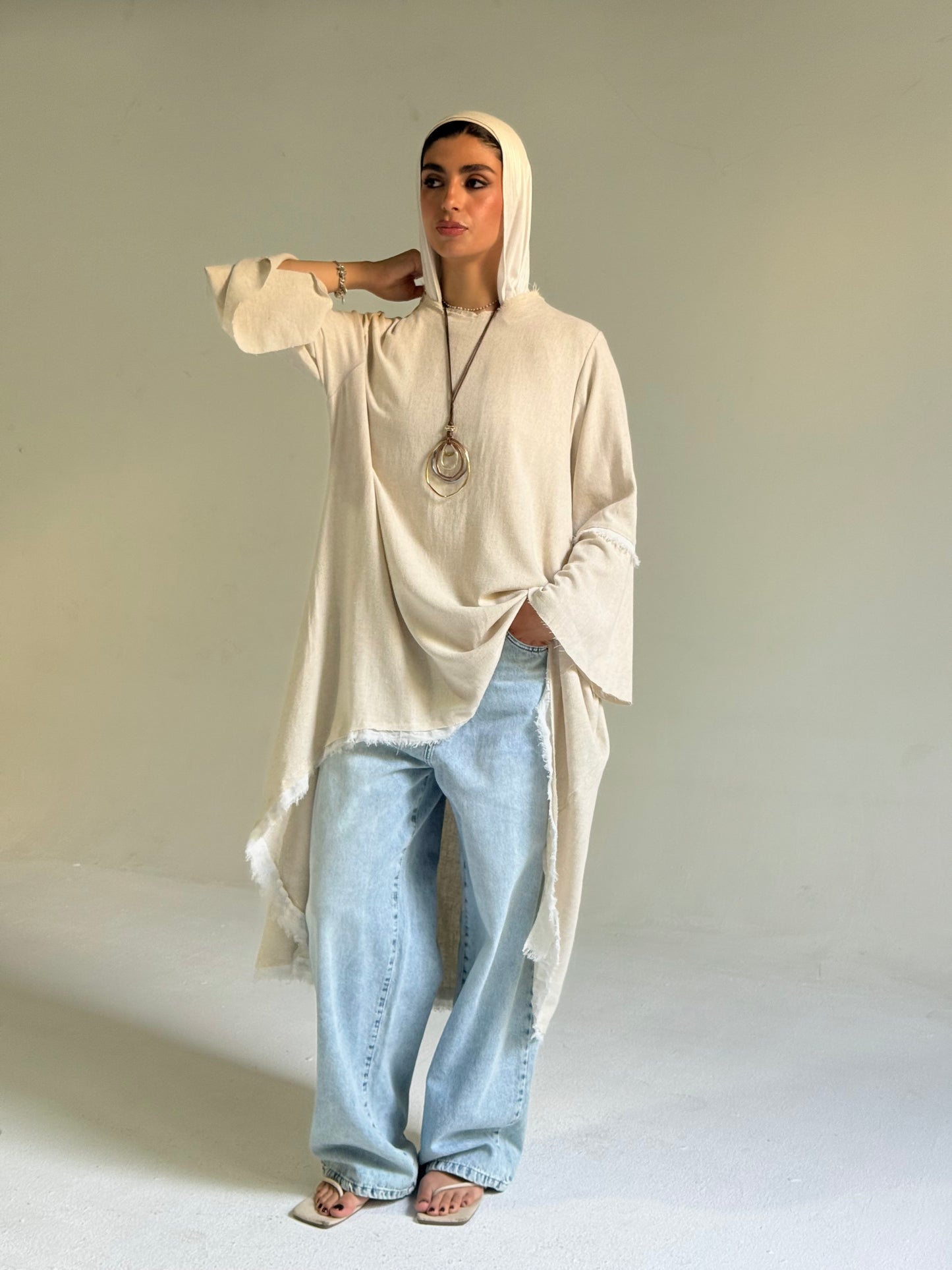 High Low Linen Top in Beige