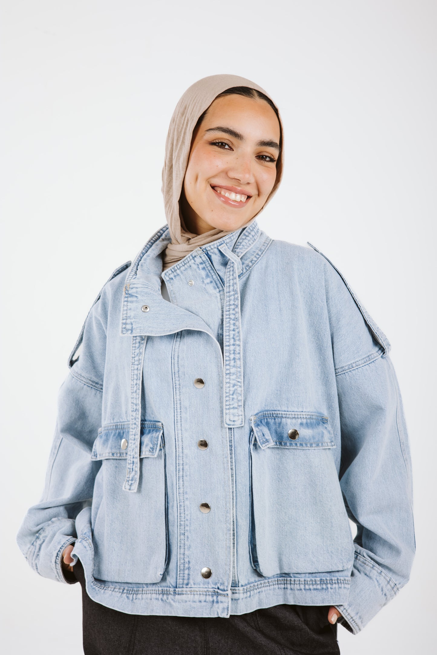 Pockets Denim High Low Jacket