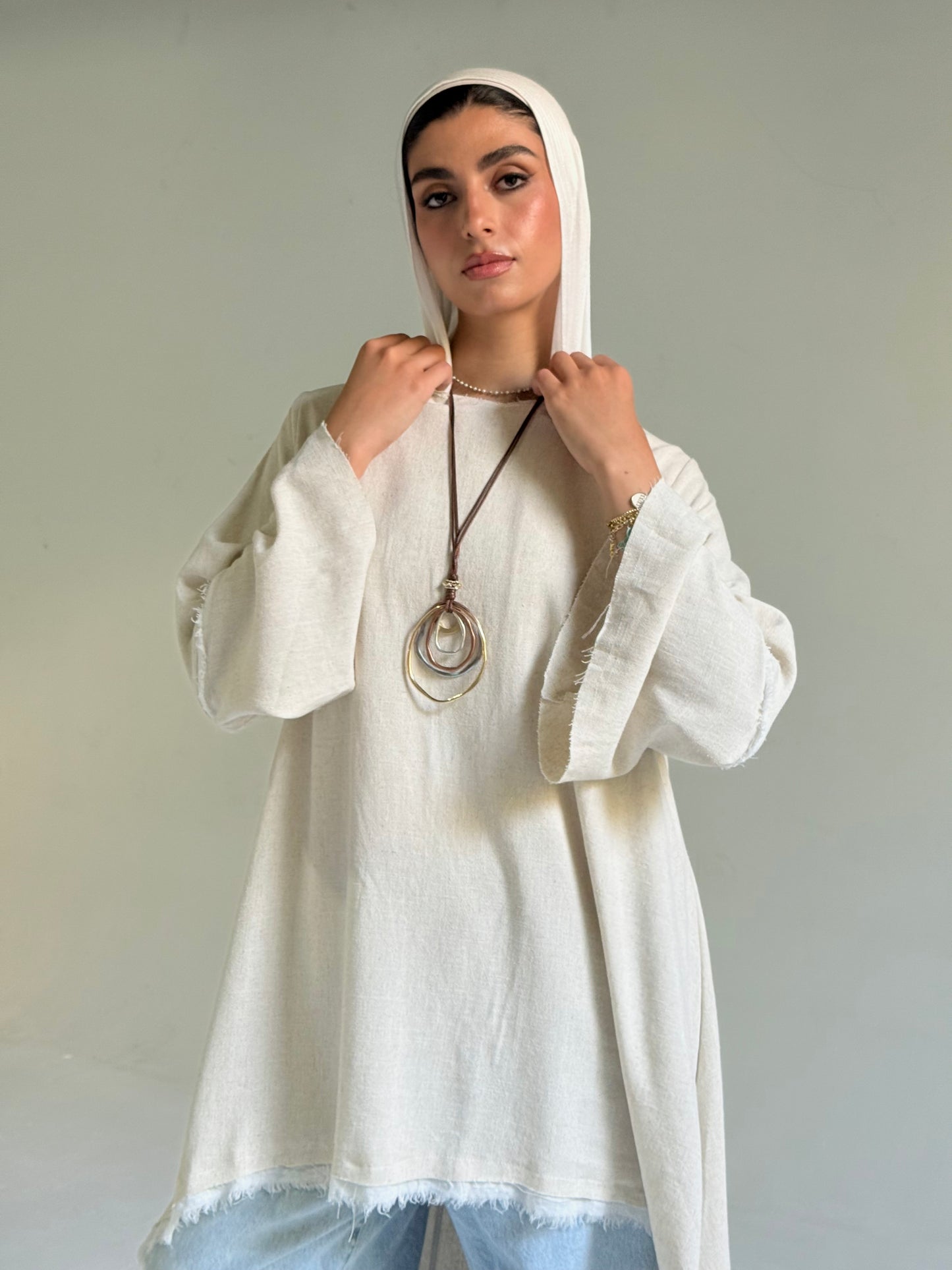 High Low Linen Top in Beige