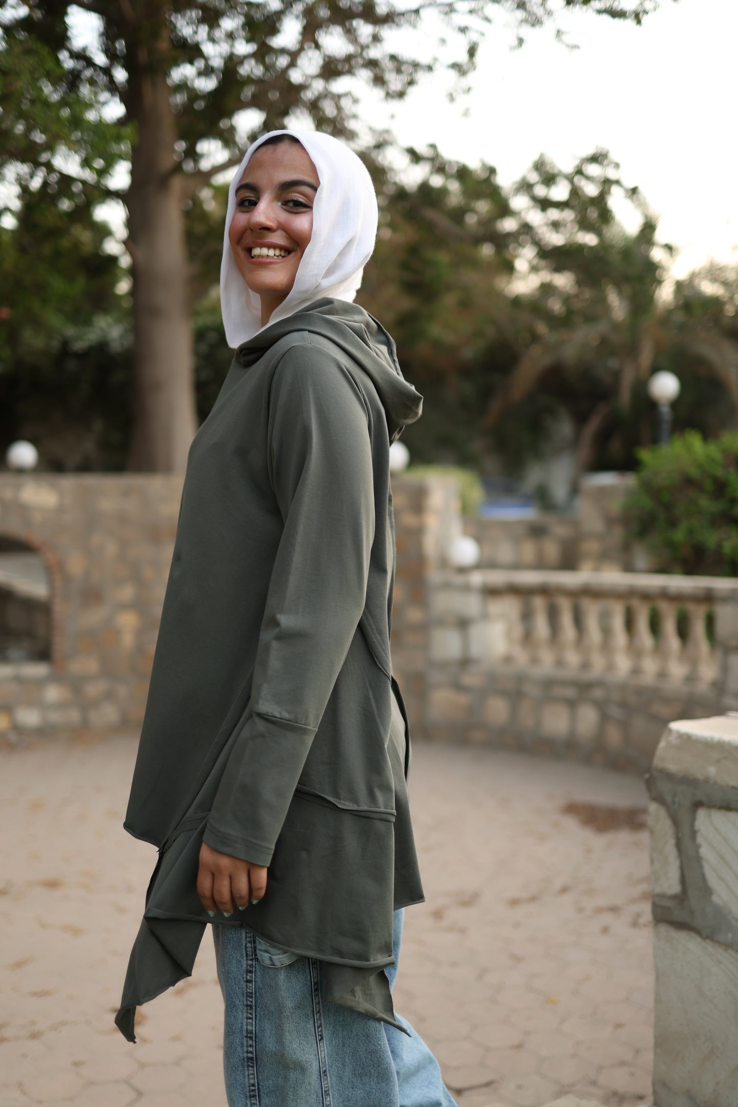 Stitches Side Hoodie Top in Olive