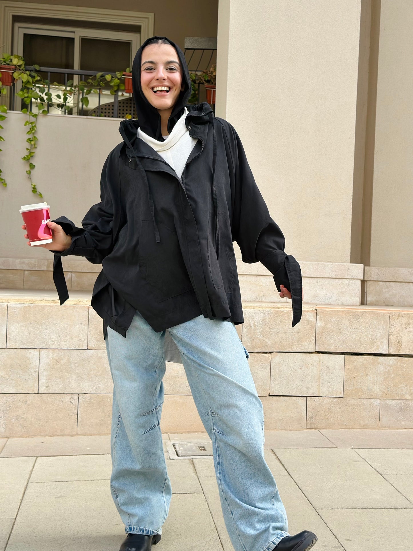 High Low oversized Jacket in Black