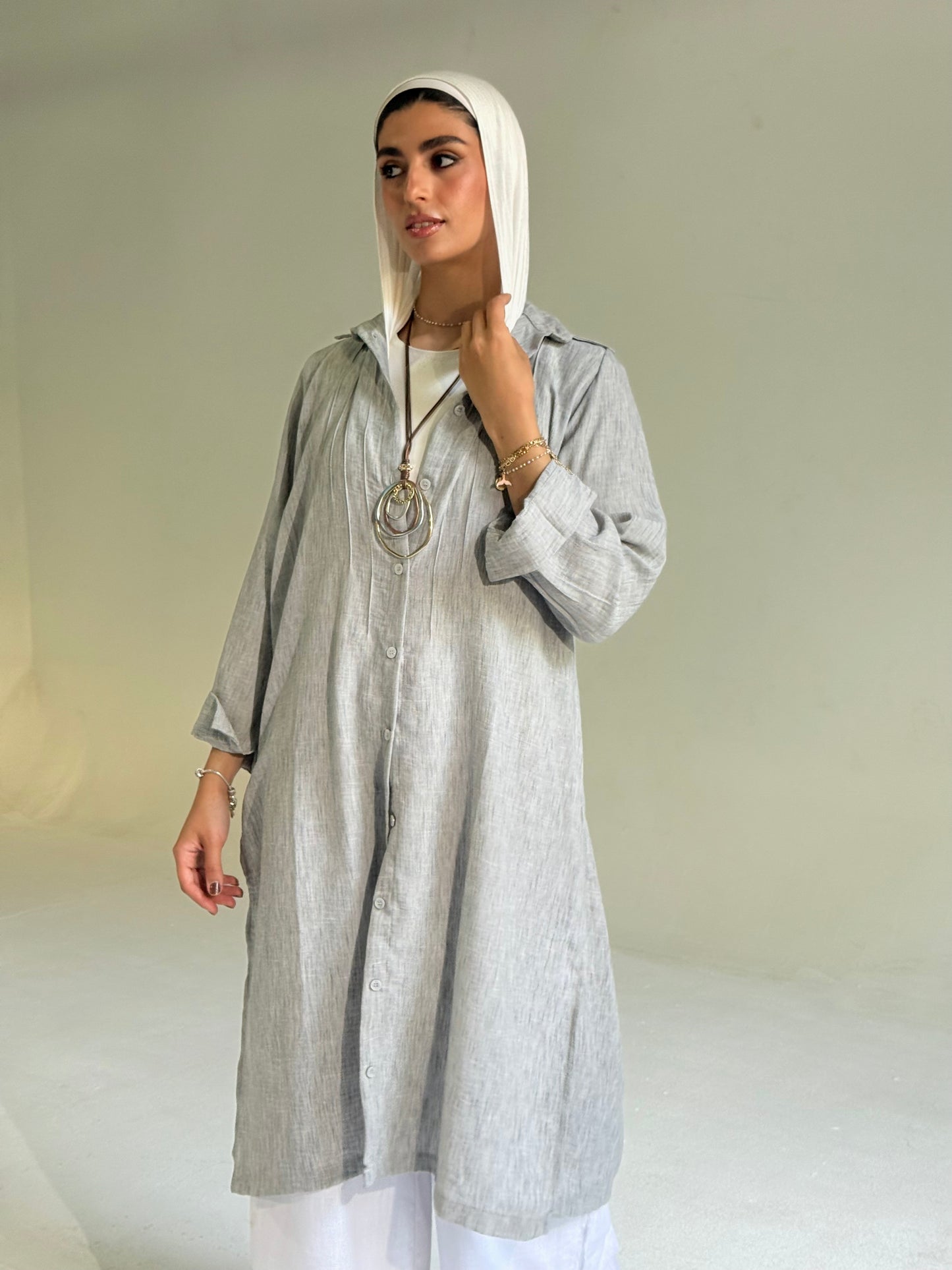 Long Linen Shirt in light Grey