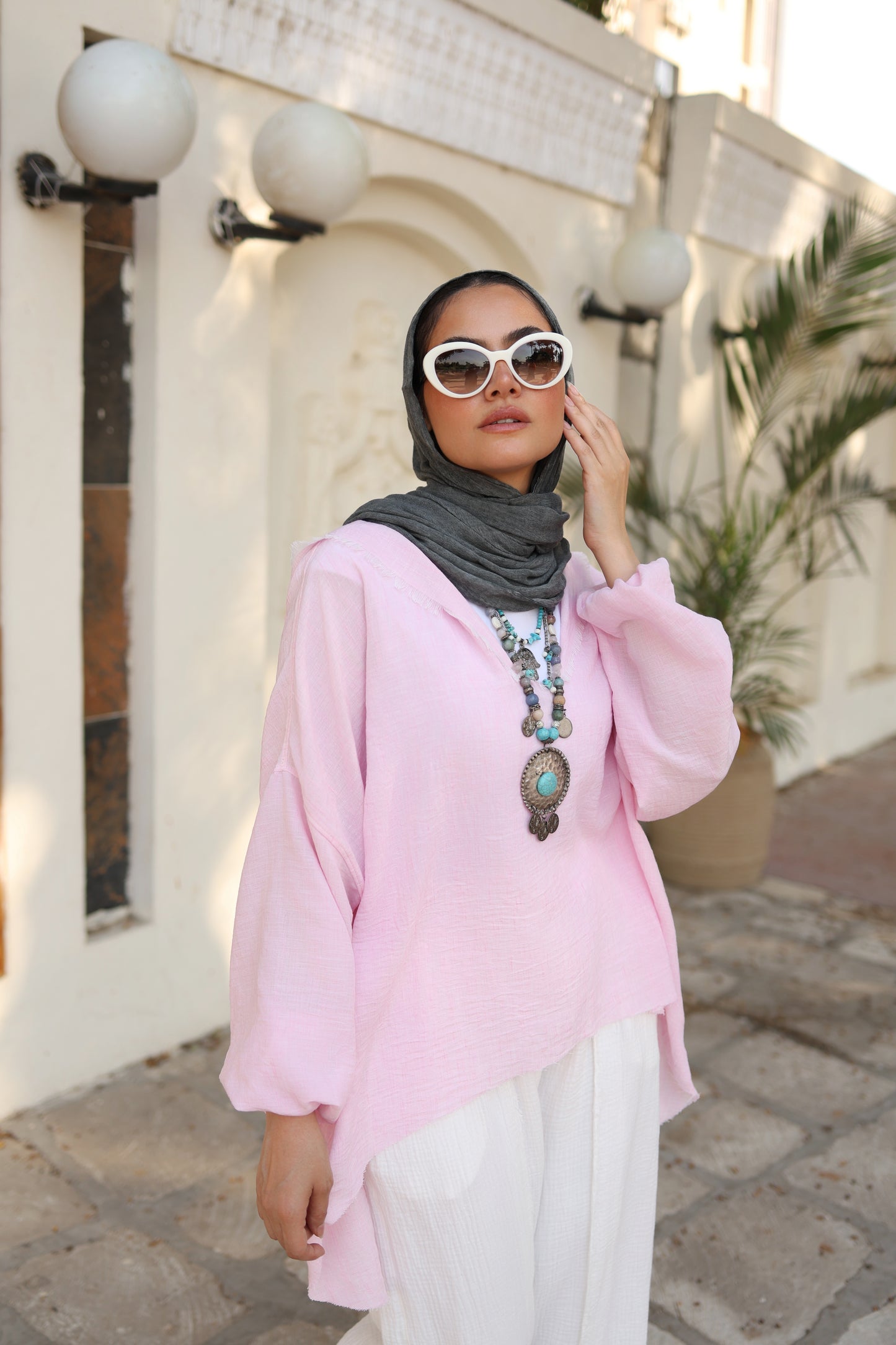 Flowy Linen Top in Powder Pink