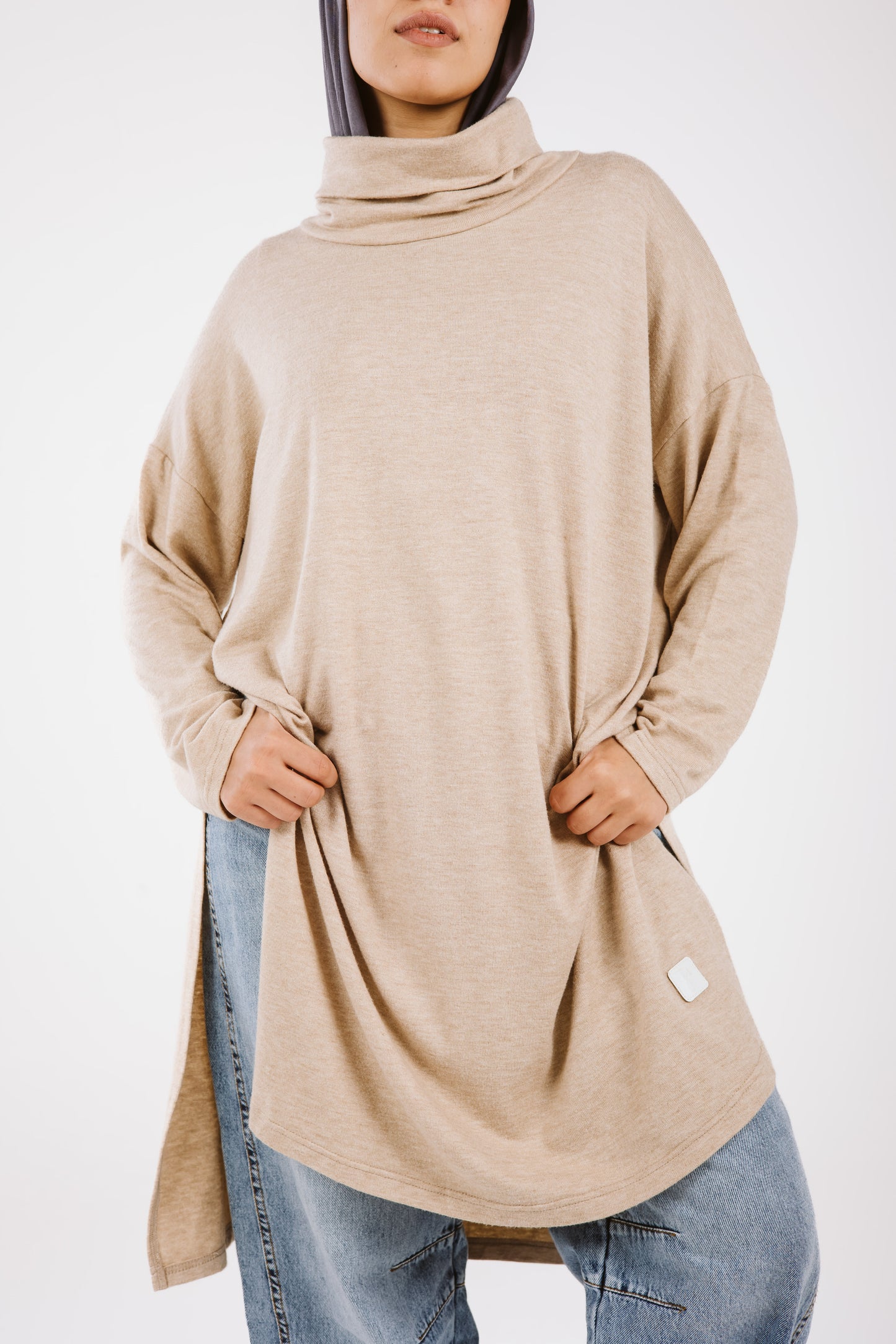 High Low Soft Wool Top in Beige