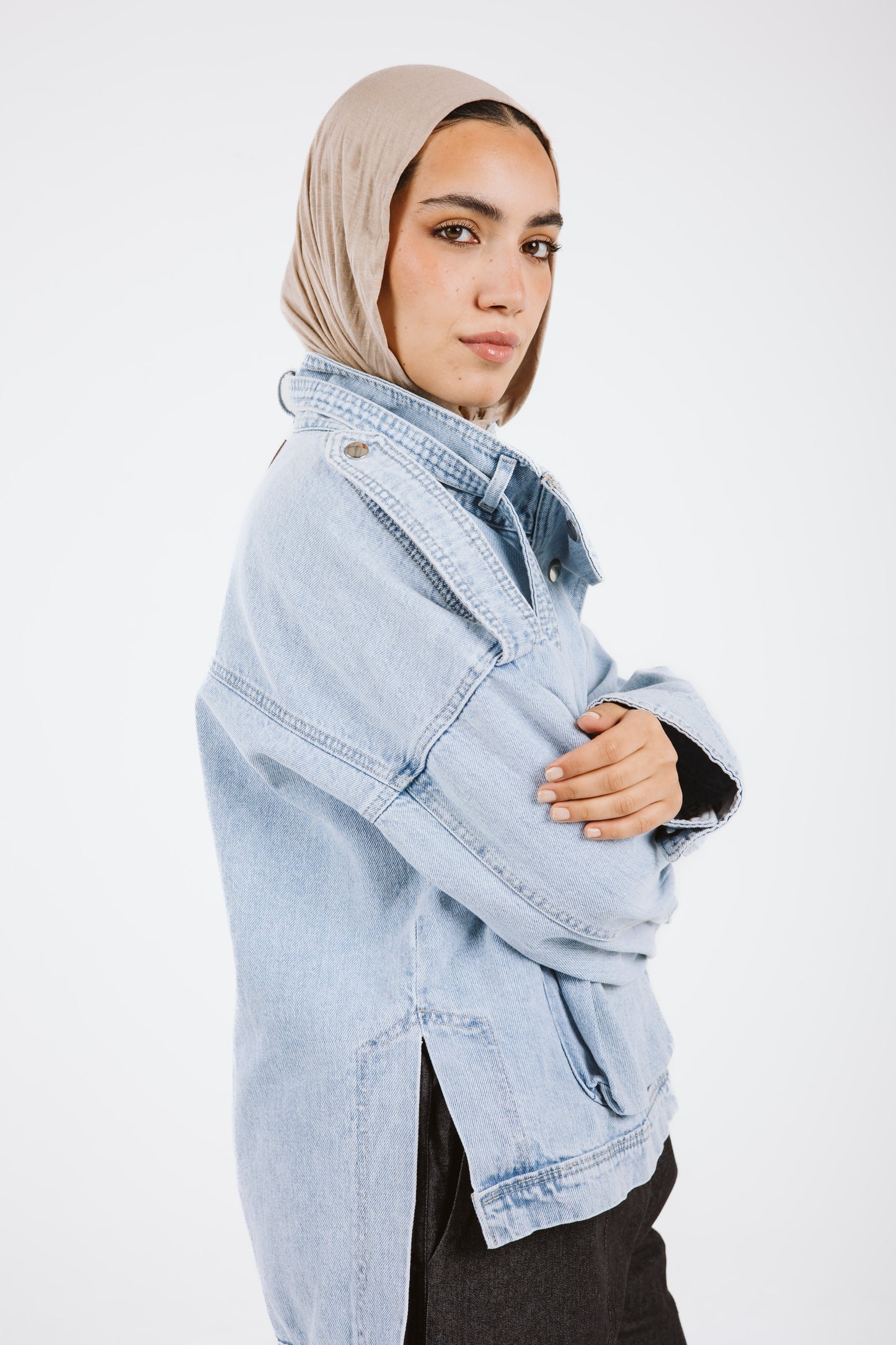 Pockets Denim High Low Jacket