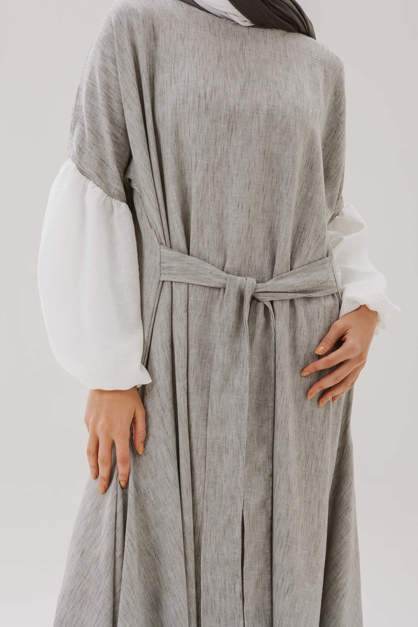 Asymmetrical Linen Wrap Dress in Grey