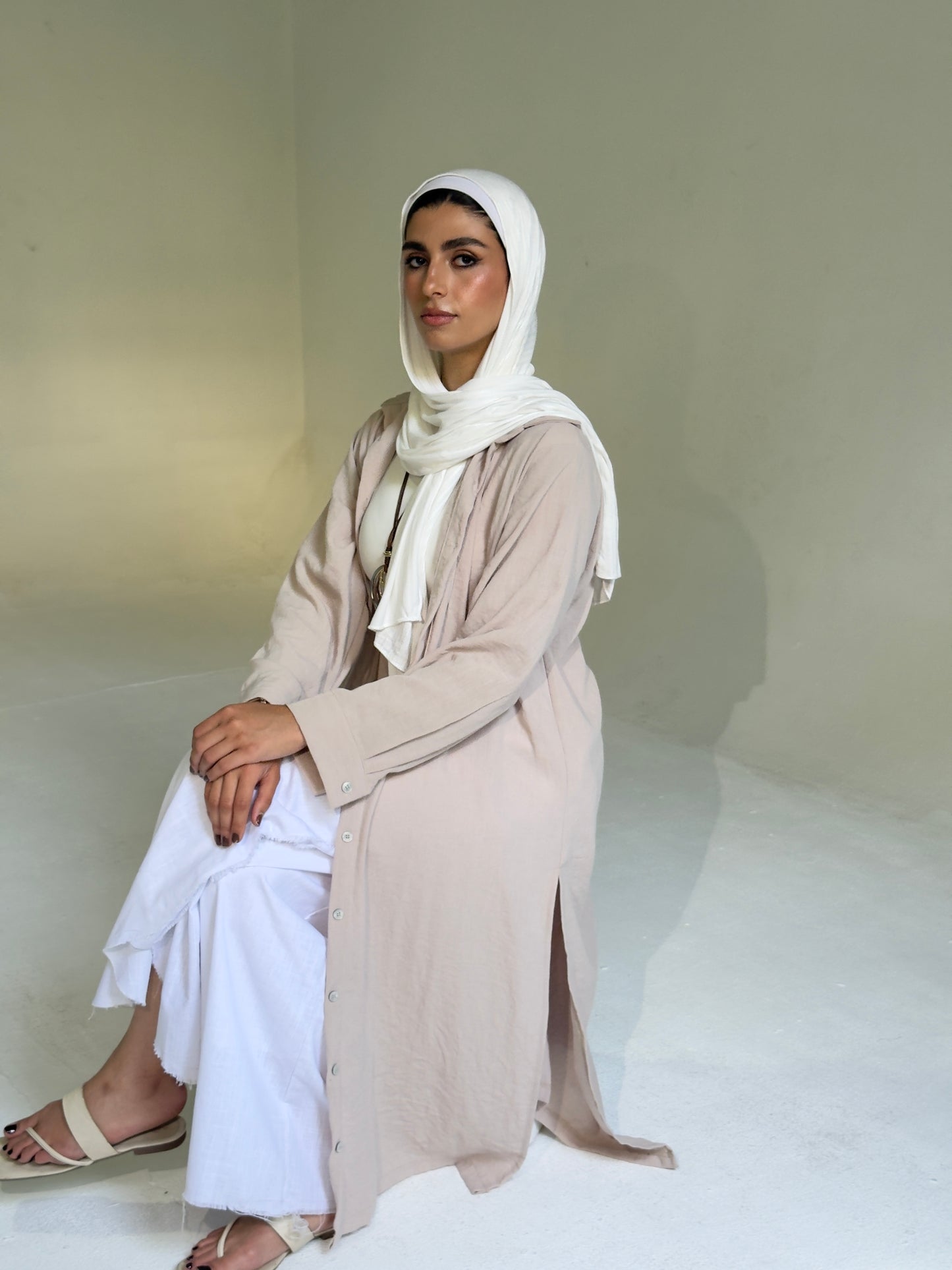 Long Linen Shirt in light Beige