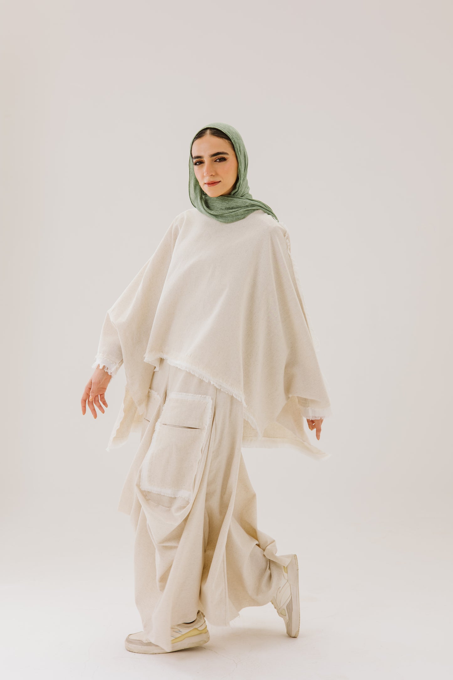 Asymmetrical Linen Pockets Skirt in Beige