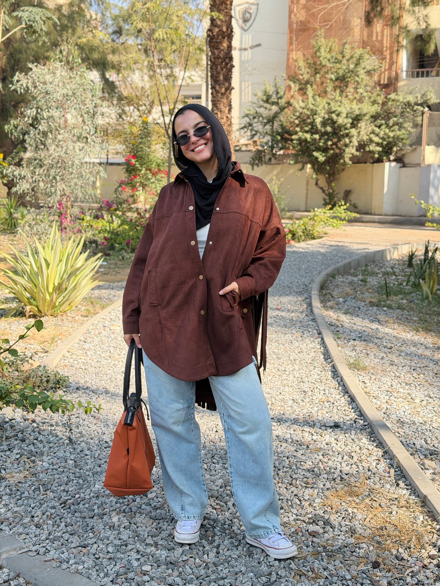 Back Fringes Suede Shirt in Brown