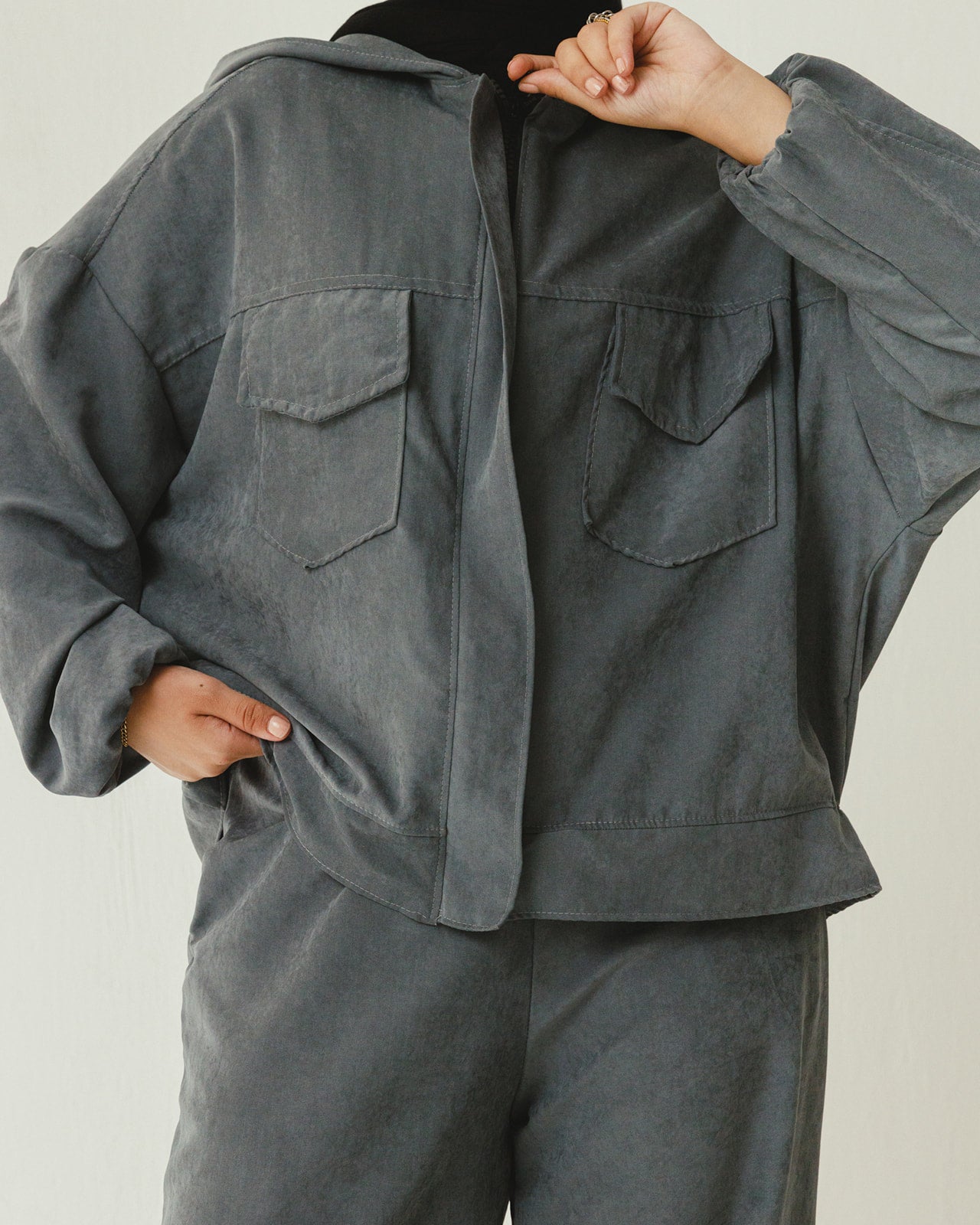 Bomber Hoodie Jacket in Grey