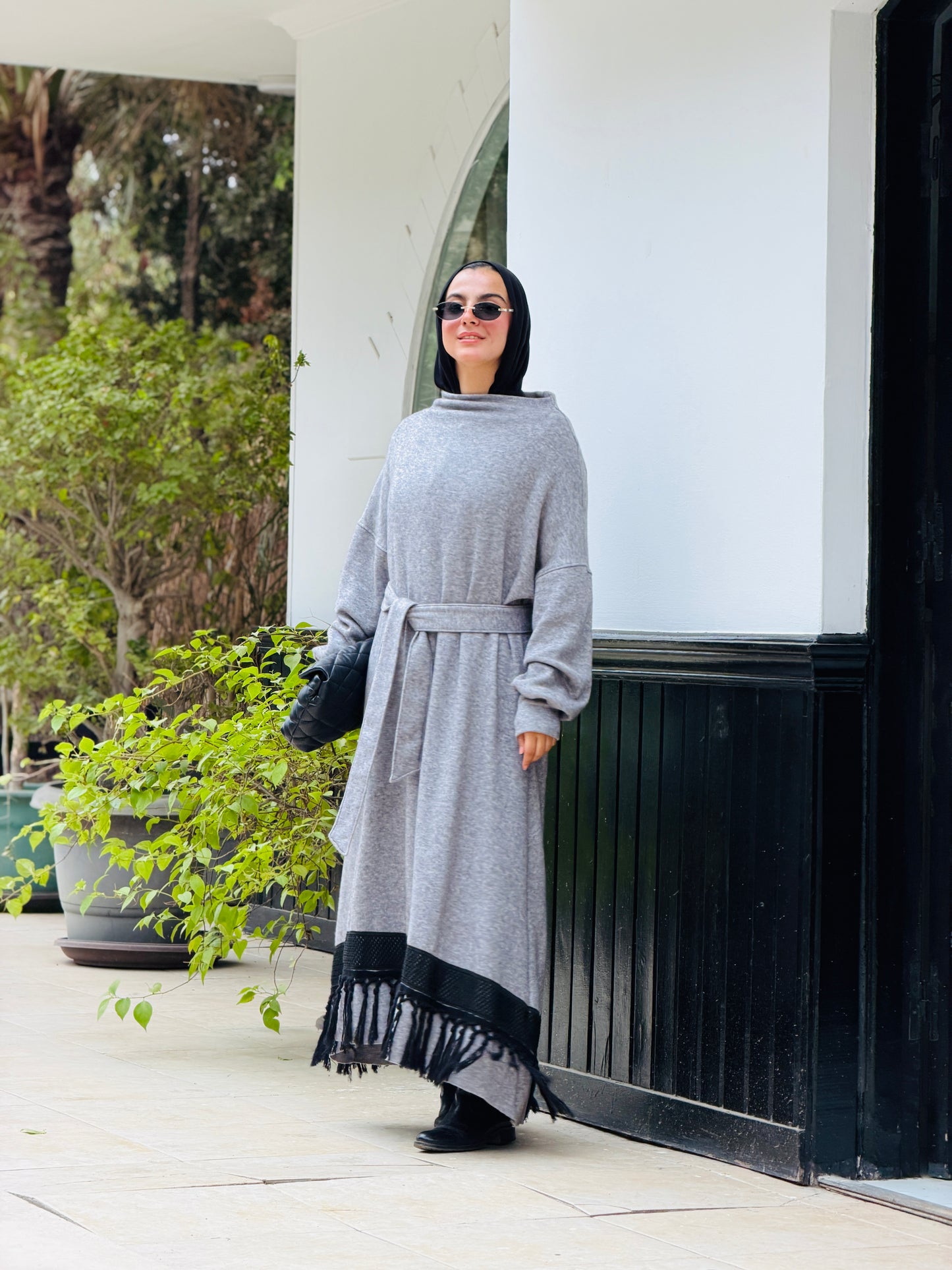 Fringes Soft Wool Dress in Grey