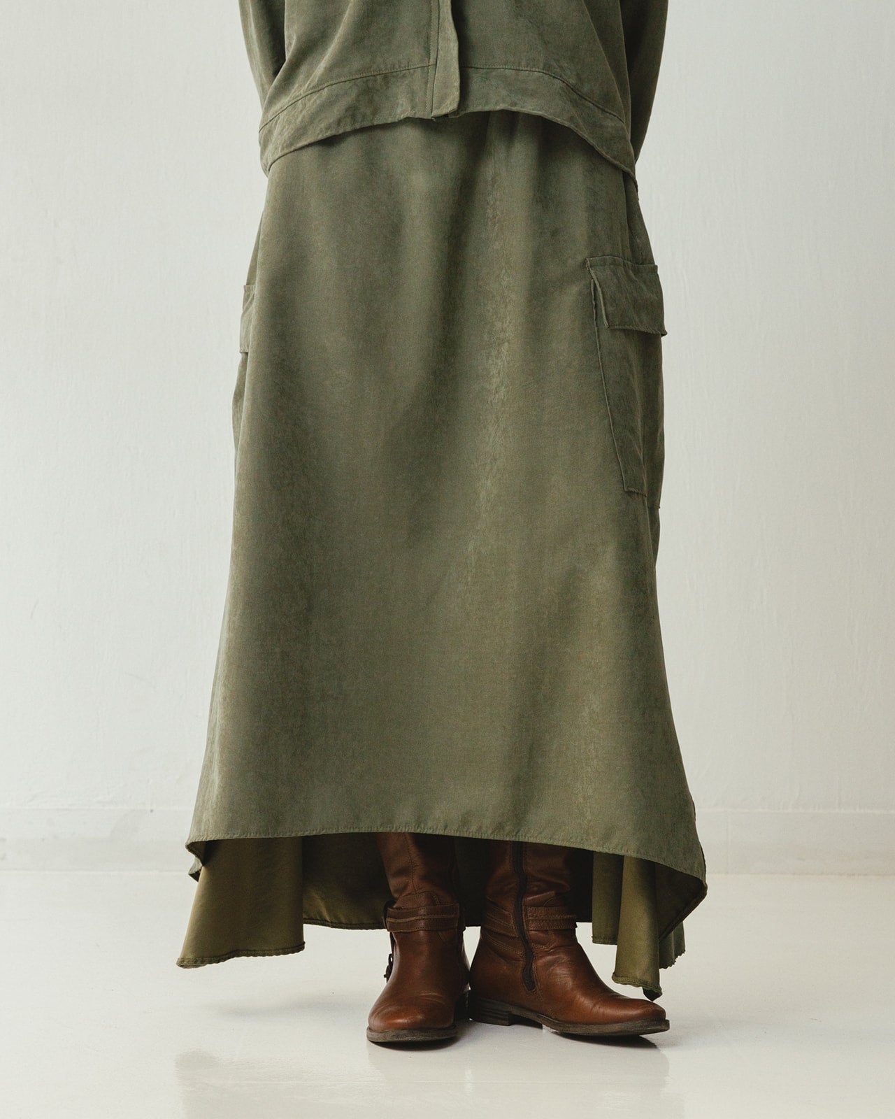 Bomber Jacket Flowy Skirt Set in Olive