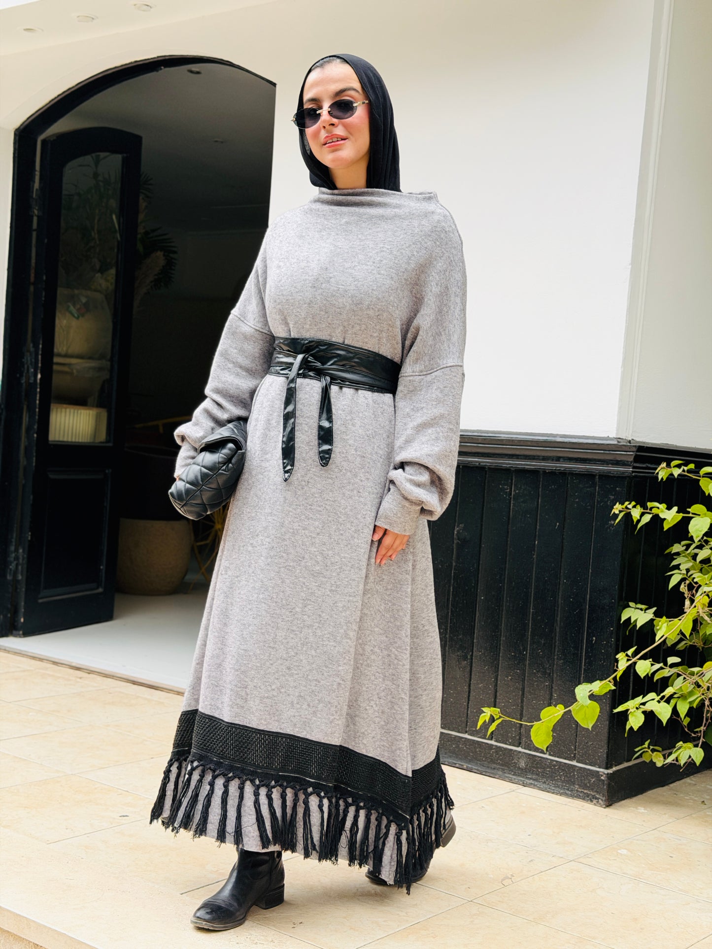 Fringes Soft Wool Dress in Grey