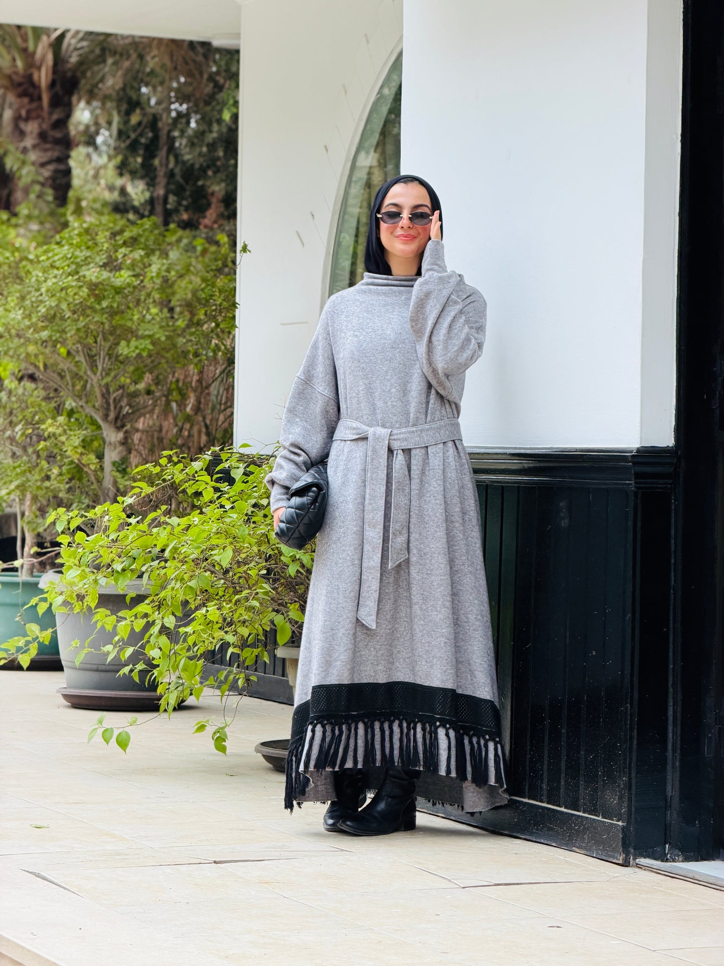 Fringes Soft Wool Dress in Grey