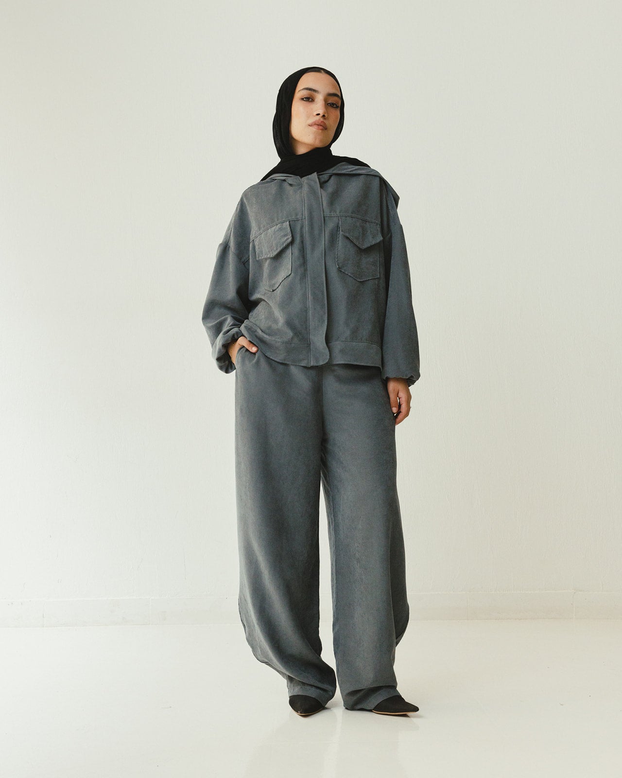 Bomber Hoodie Jacket in Grey