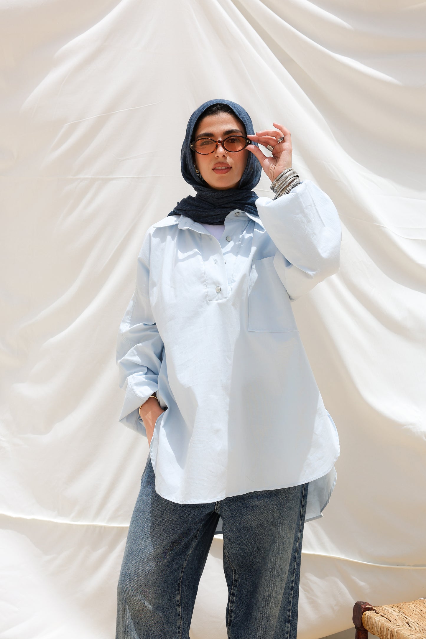 The Popover Popline Shirt in Baby Blue