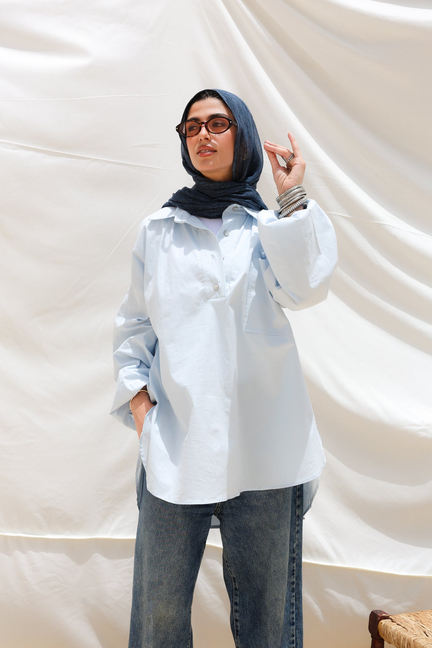The Popover Popline Shirt in Baby Blue