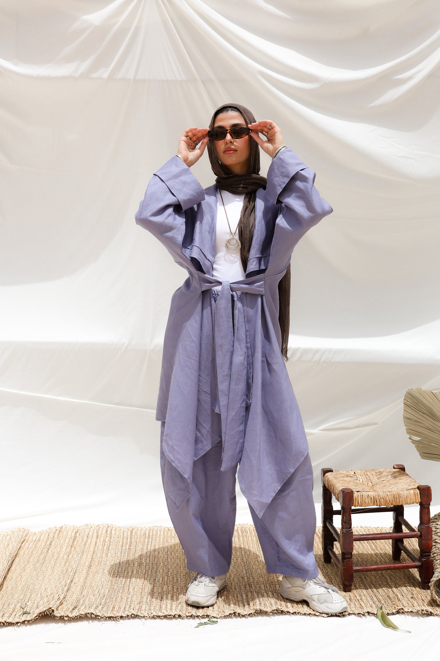 The Flow Co-ord Linen (Cardigan) in Blue Jeans
