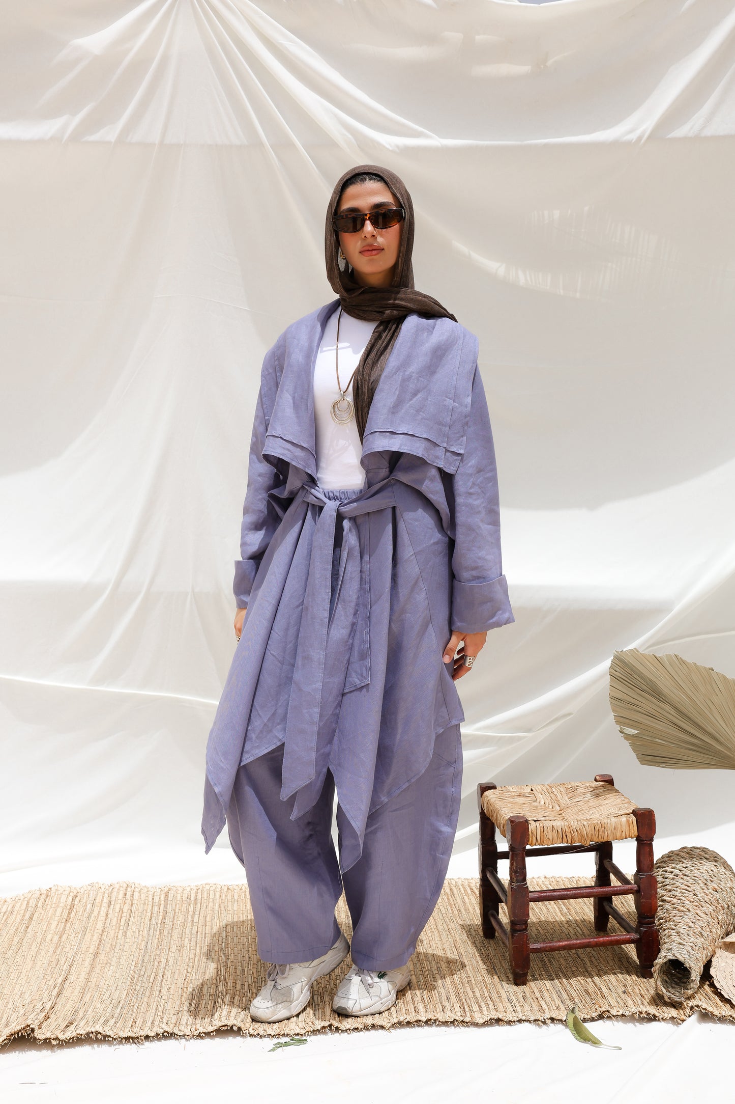 The Flow Co-ord Linen (Cardigan) in Blue Jeans
