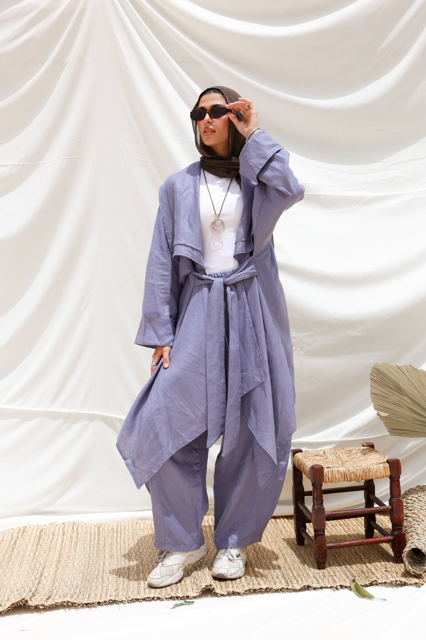 The Flow Co-ord Linen (Cardigan) in Blue Jeans