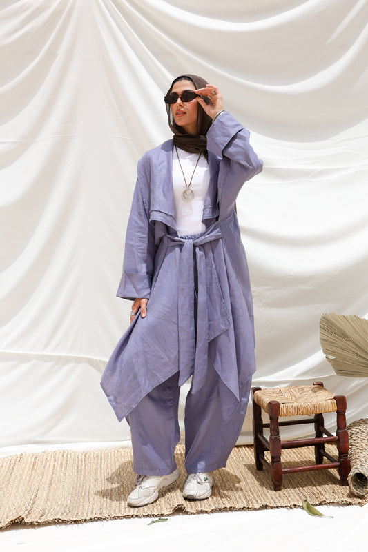 The Flow Co-ord Linen (Cardigan) in Blue Jeans