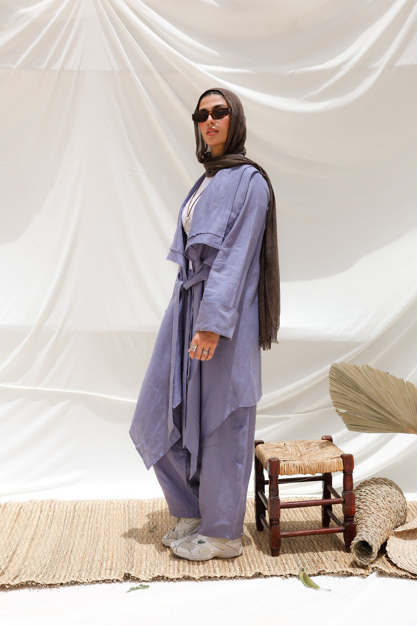 The Flow Co-ord Linen (Cardigan) in Blue Jeans