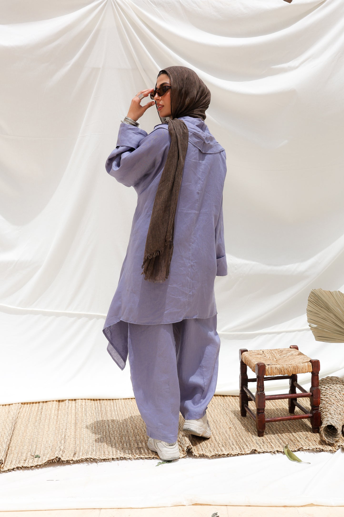 The Flow Co-ord Linen (Cardigan) in Blue Jeans