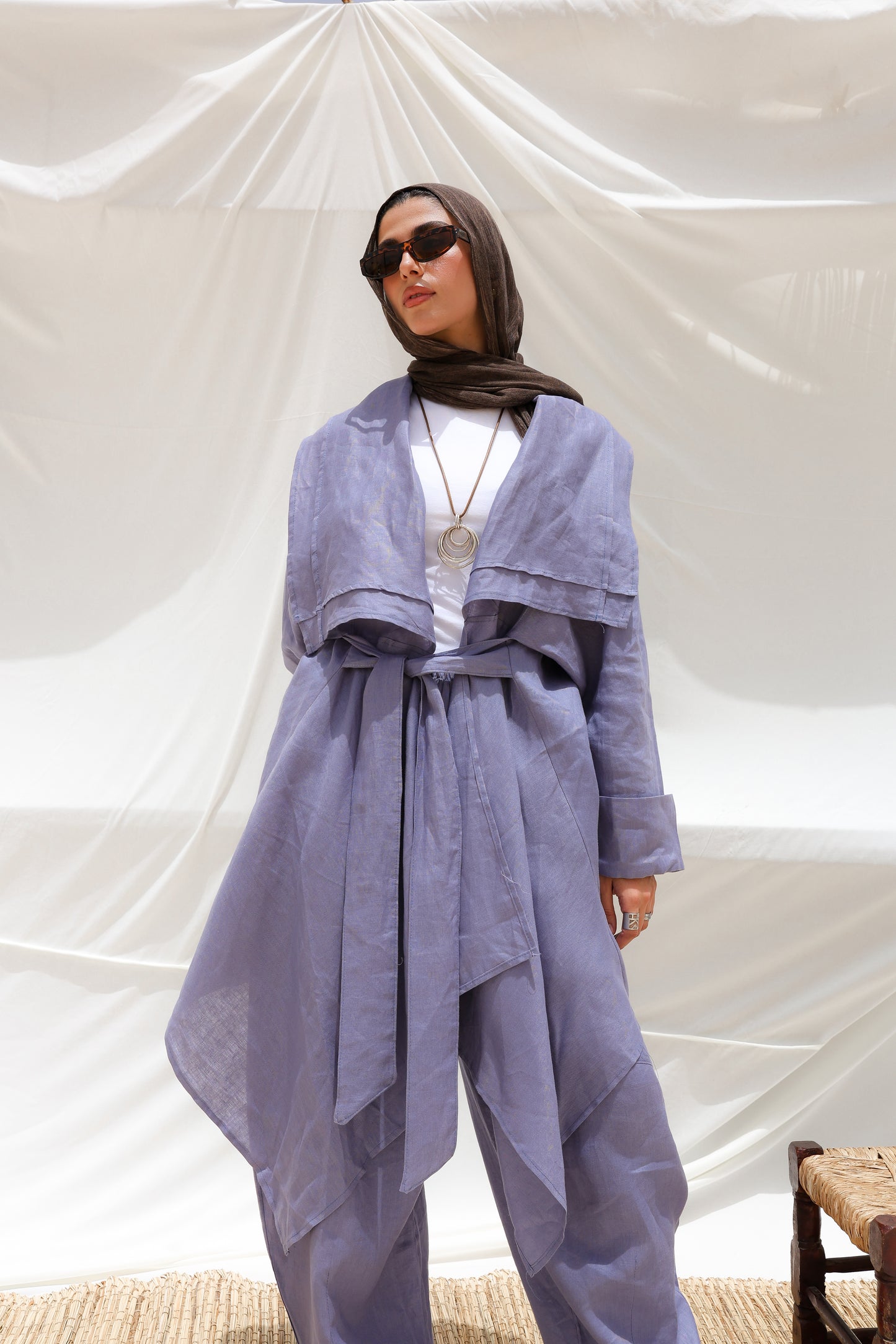 The Flow Co-ord Linen (Cardigan) in Blue Jeans