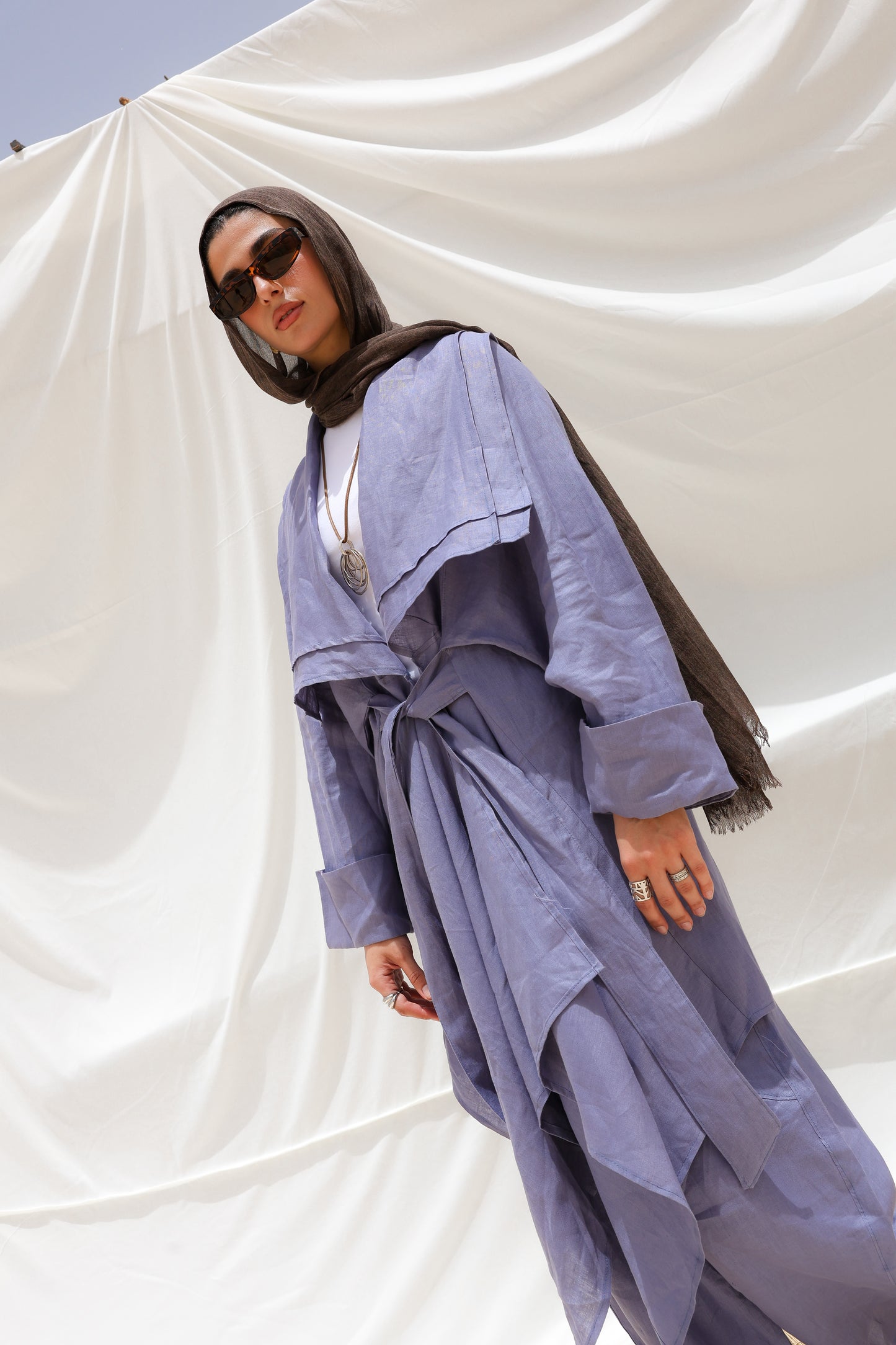 The Flow Co-ord Linen (Cardigan) in Blue Jeans