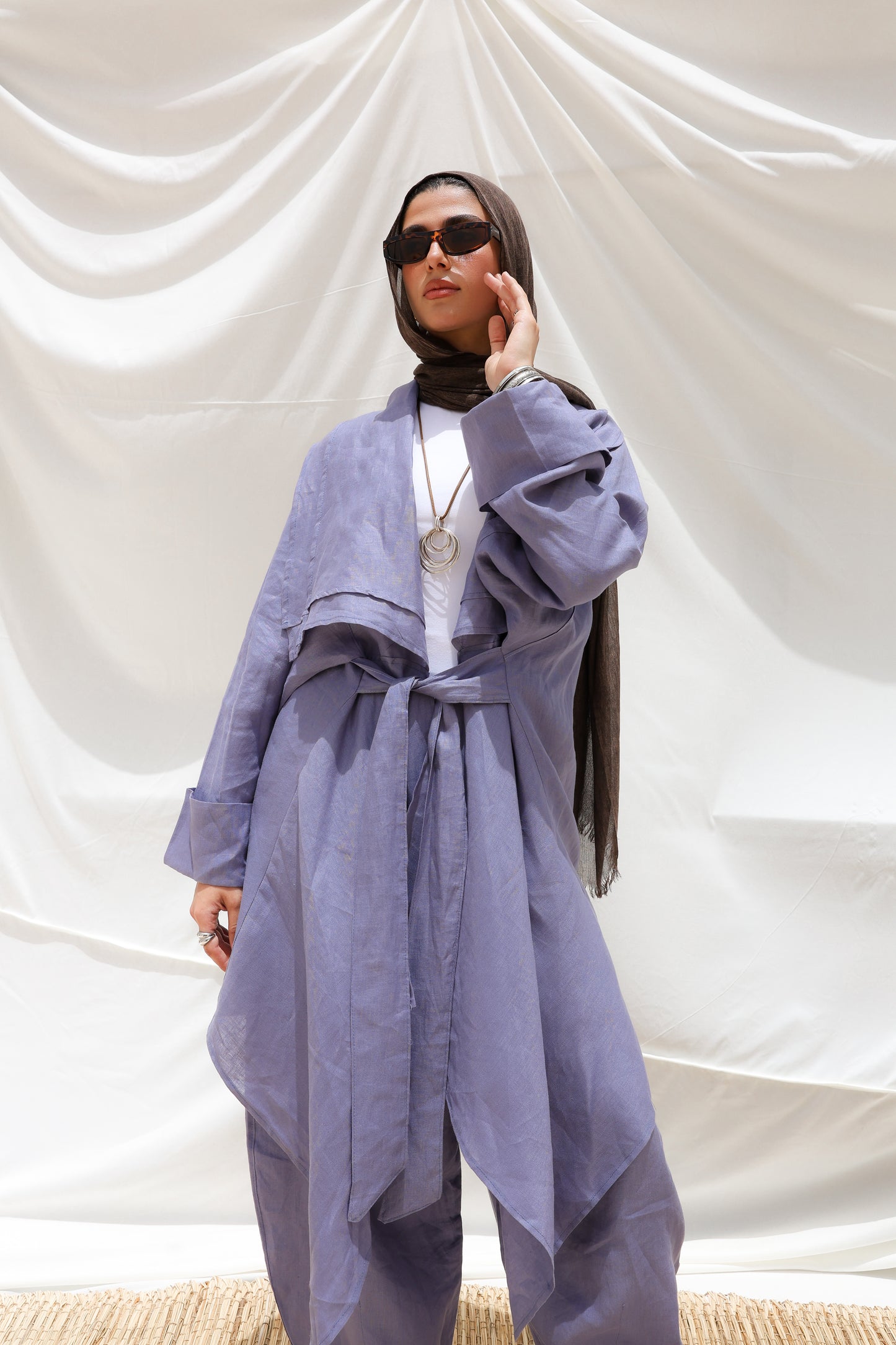 The Flow Co-ord Linen (Cardigan) in Blue Jeans