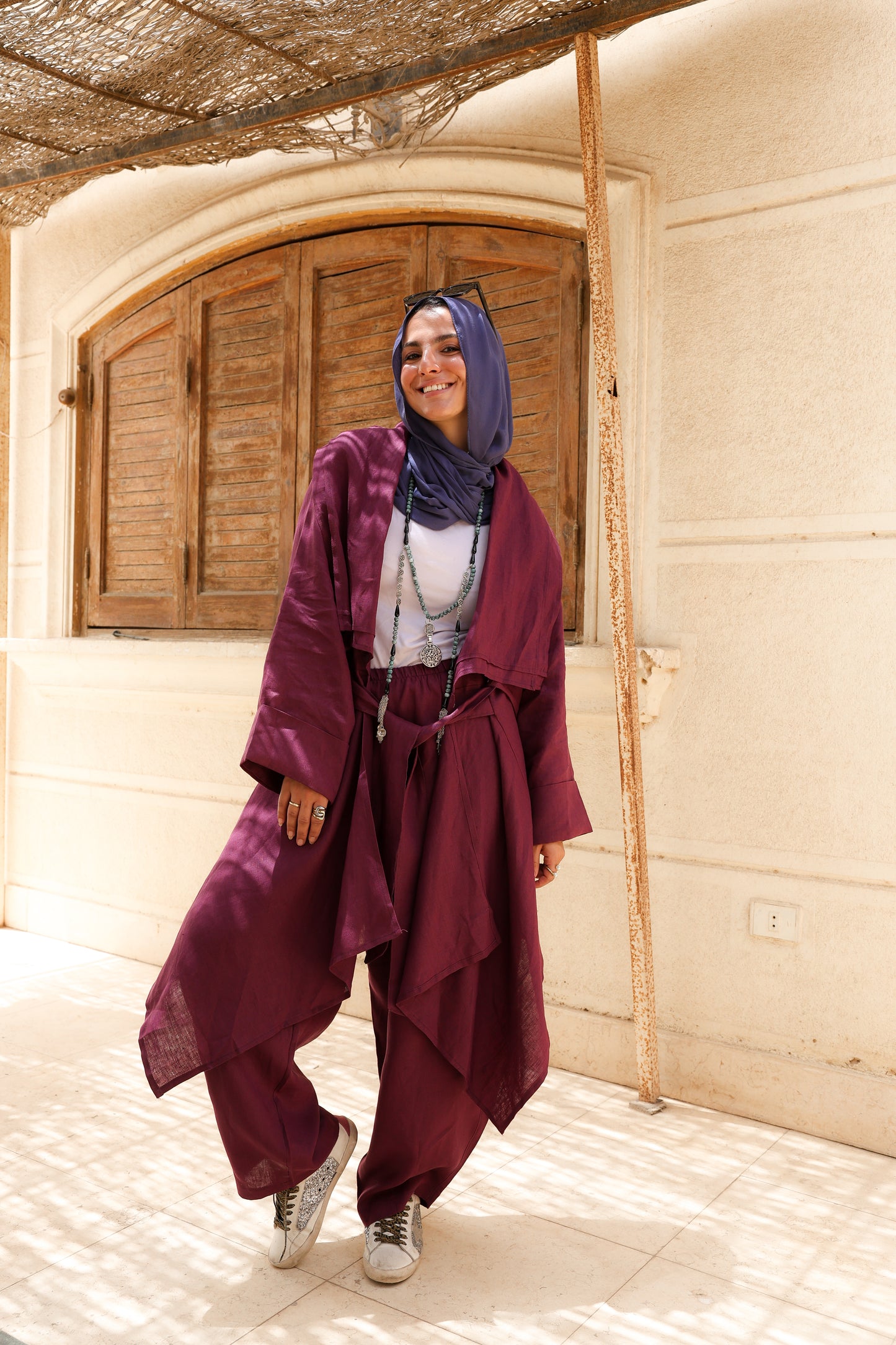 The Flow Co-ord Linen (Cardigan) in Mulberry