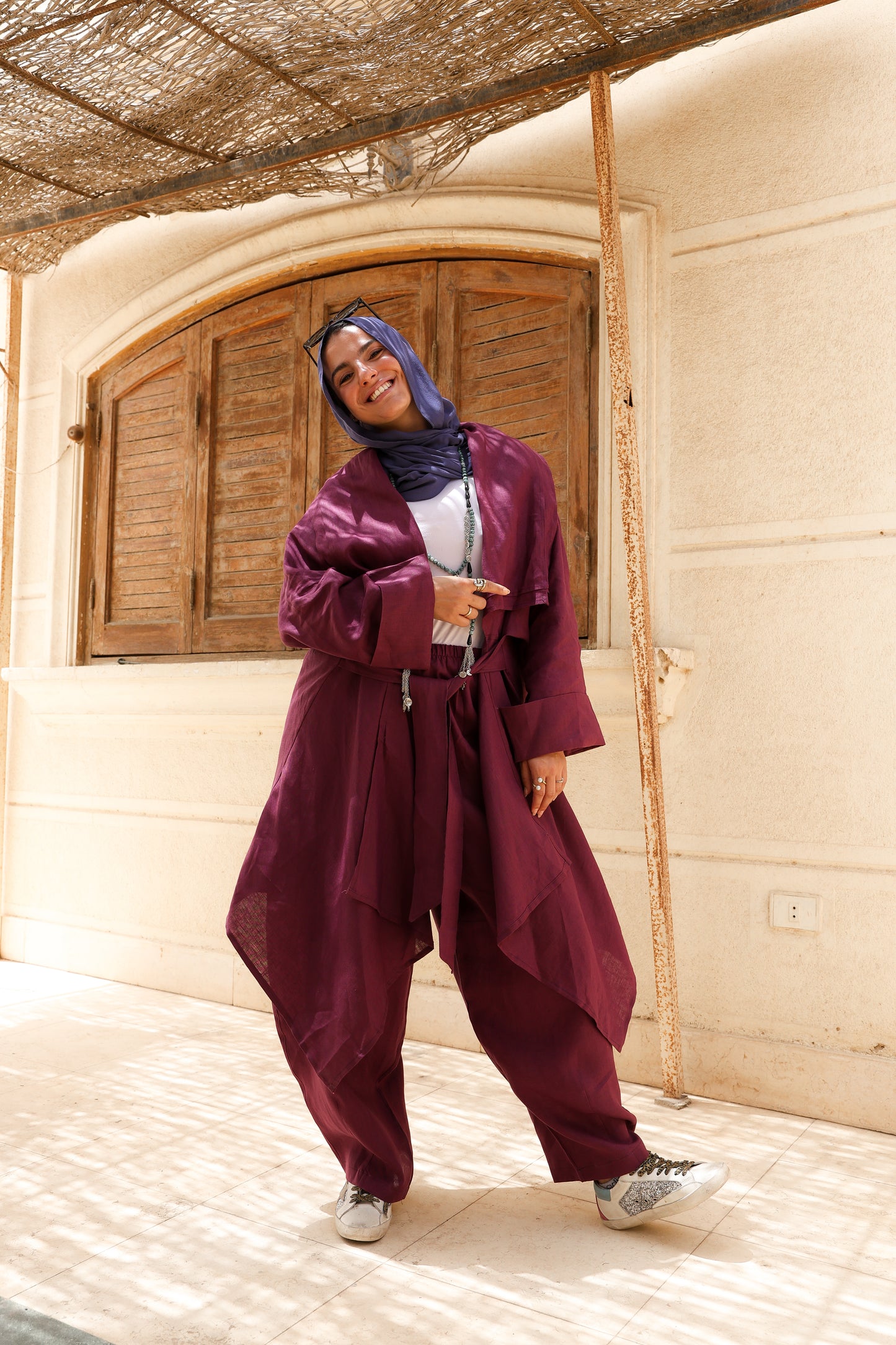 The Flow Co-ord Linen (Cardigan) in Mulberry