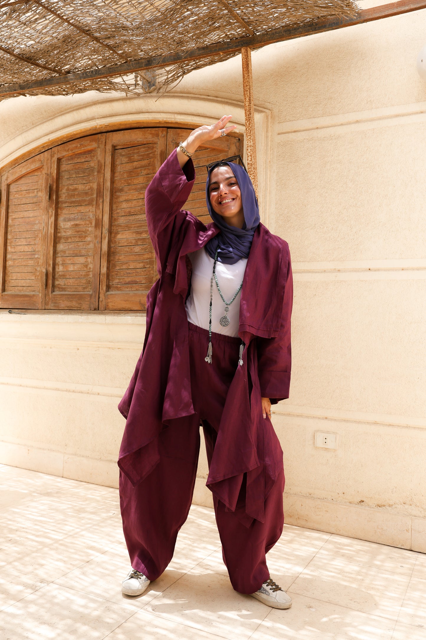The Flow Co-ord Linen (Cardigan) in Mulberry