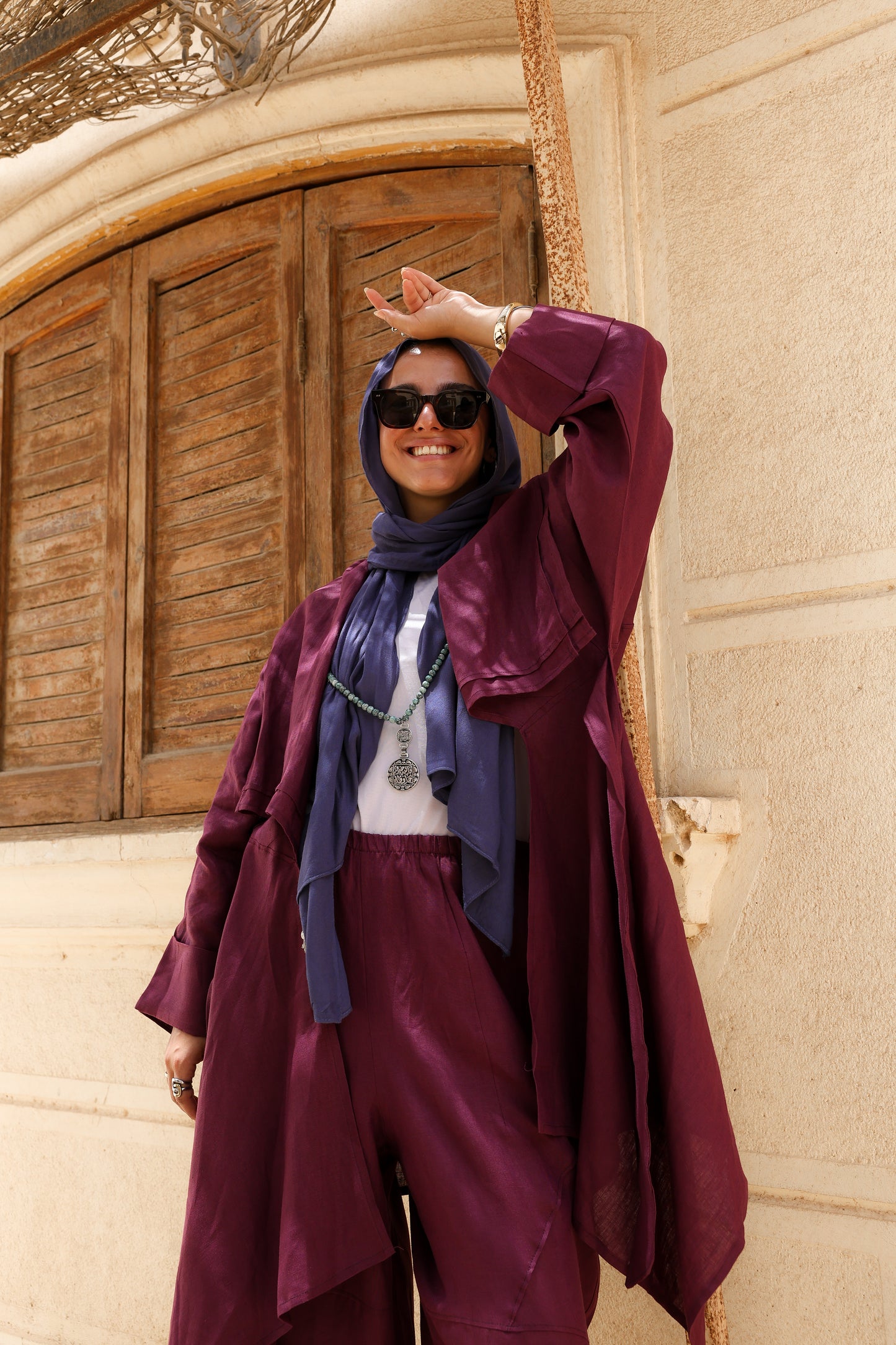 The Flow Co-ord Linen (Cardigan) in Mulberry