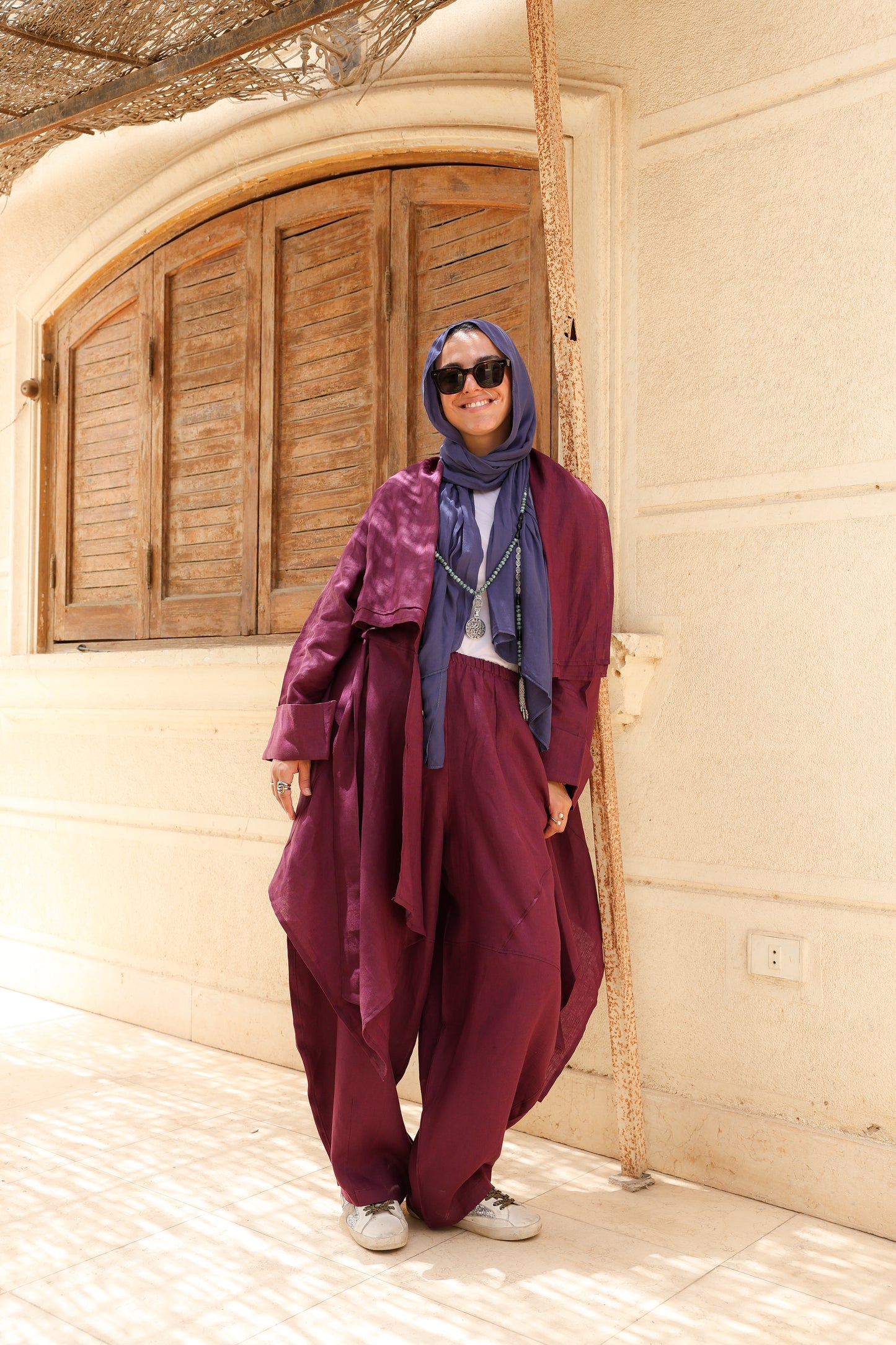 The Flow Co-ord Linen (Cardigan) in Mulberry