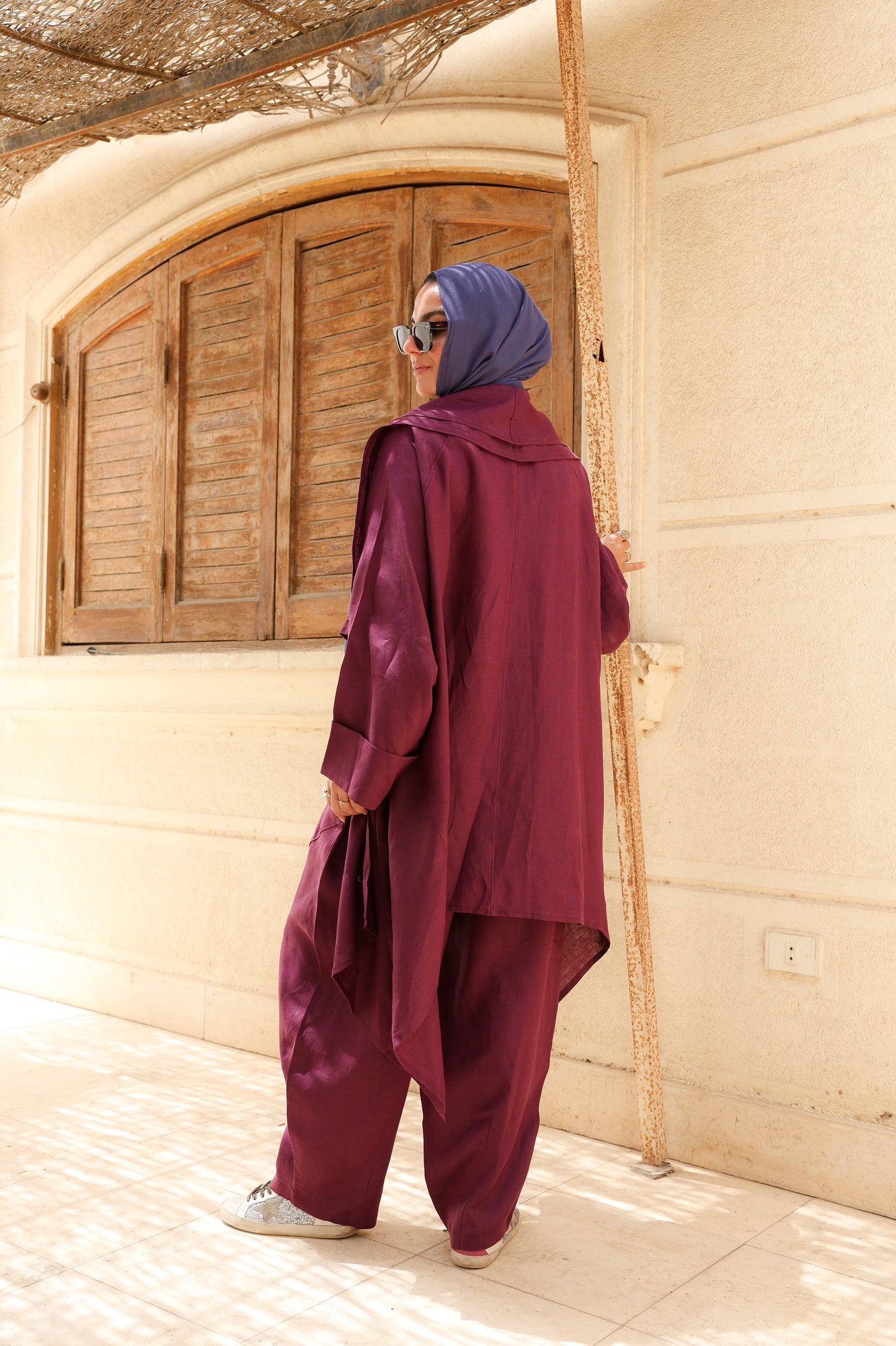 The Flow Co-ord Linen (Cardigan) in Mulberry