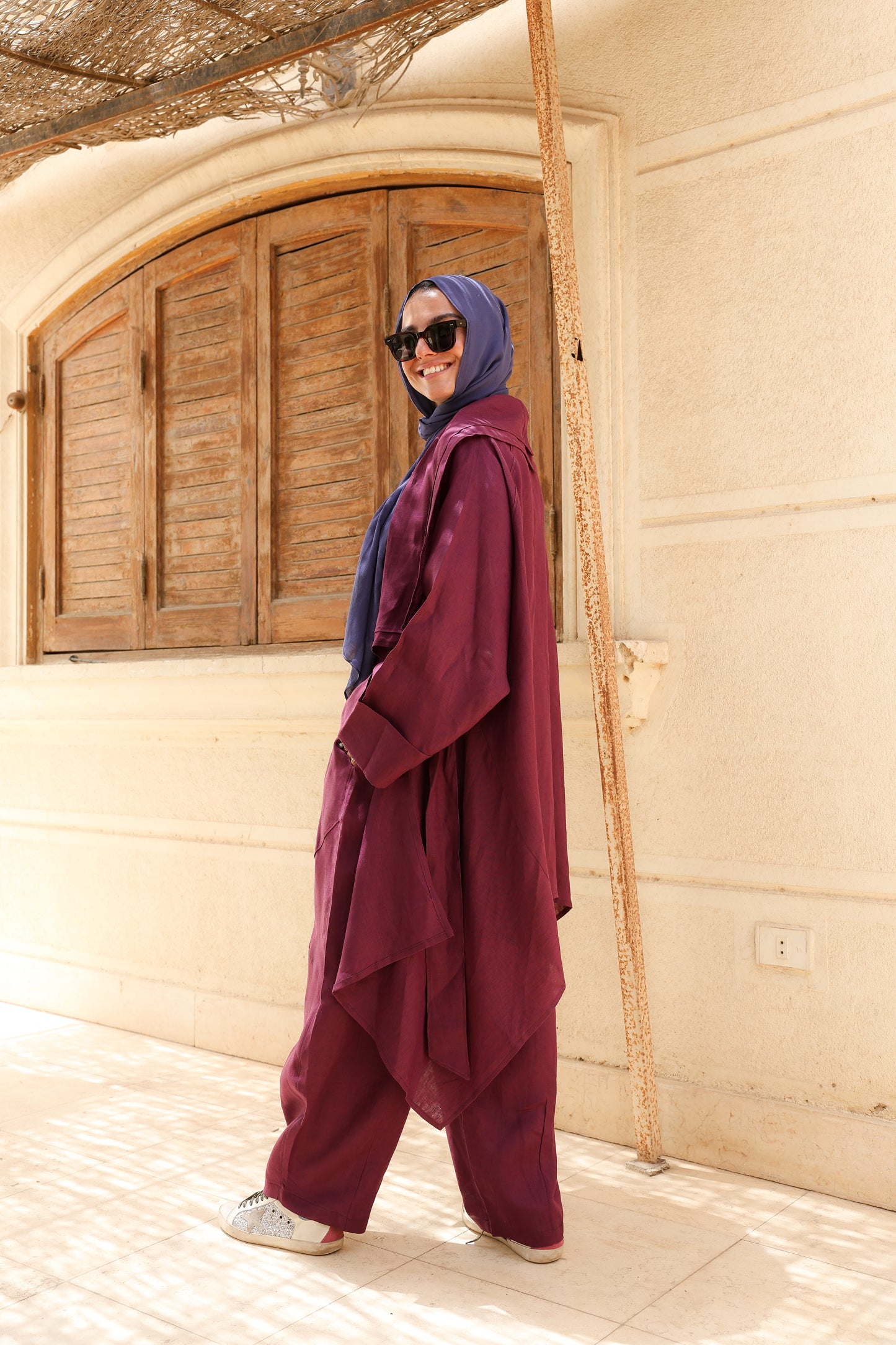 The Flow Co-ord Linen (Cardigan) in Mulberry