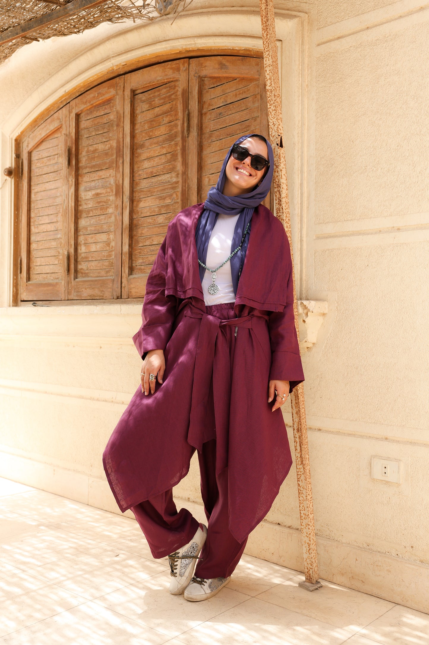 The Flow Co-ord Linen (Cardigan) in Mulberry