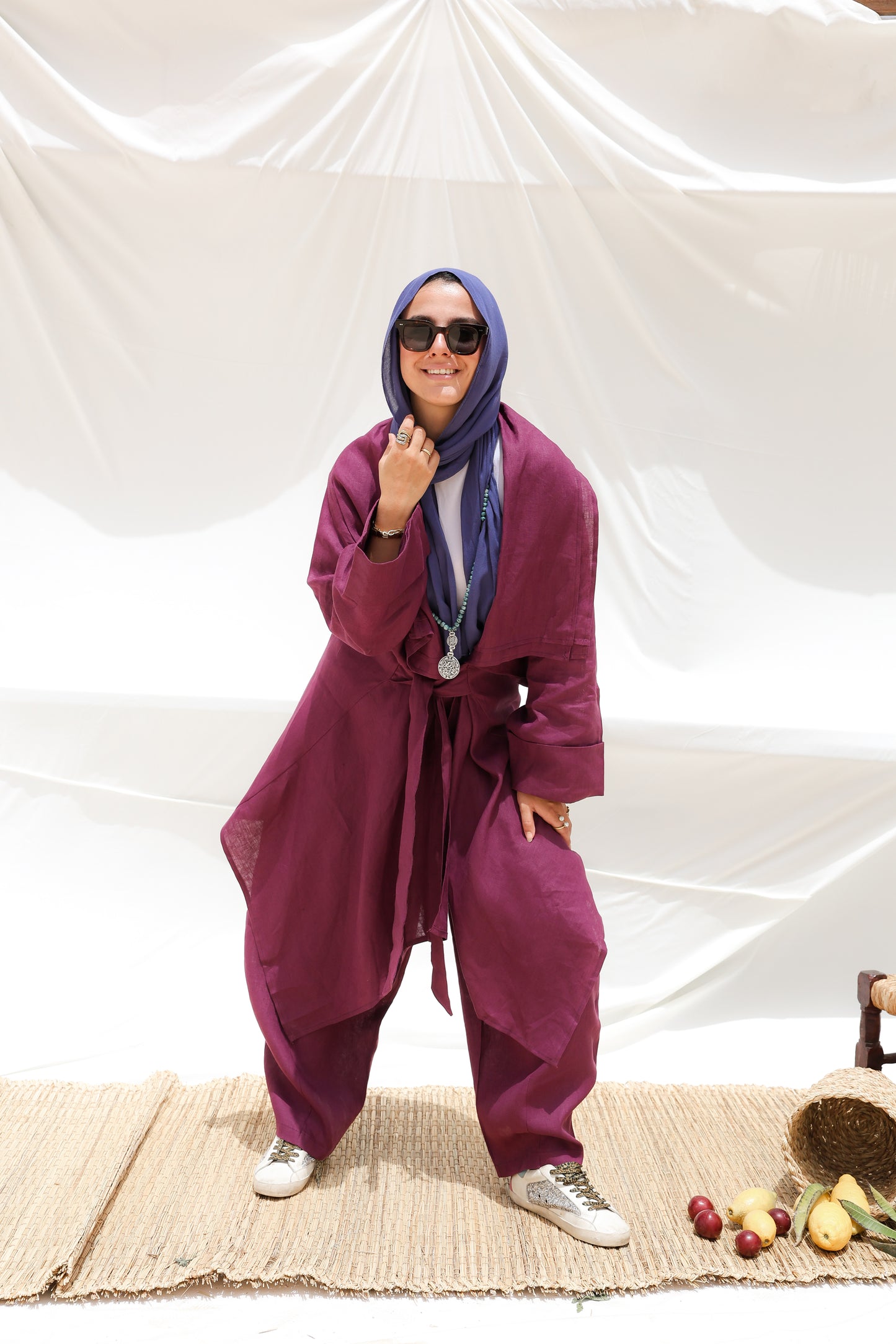 The Flow Co-ord Linen (Cardigan) in Mulberry
