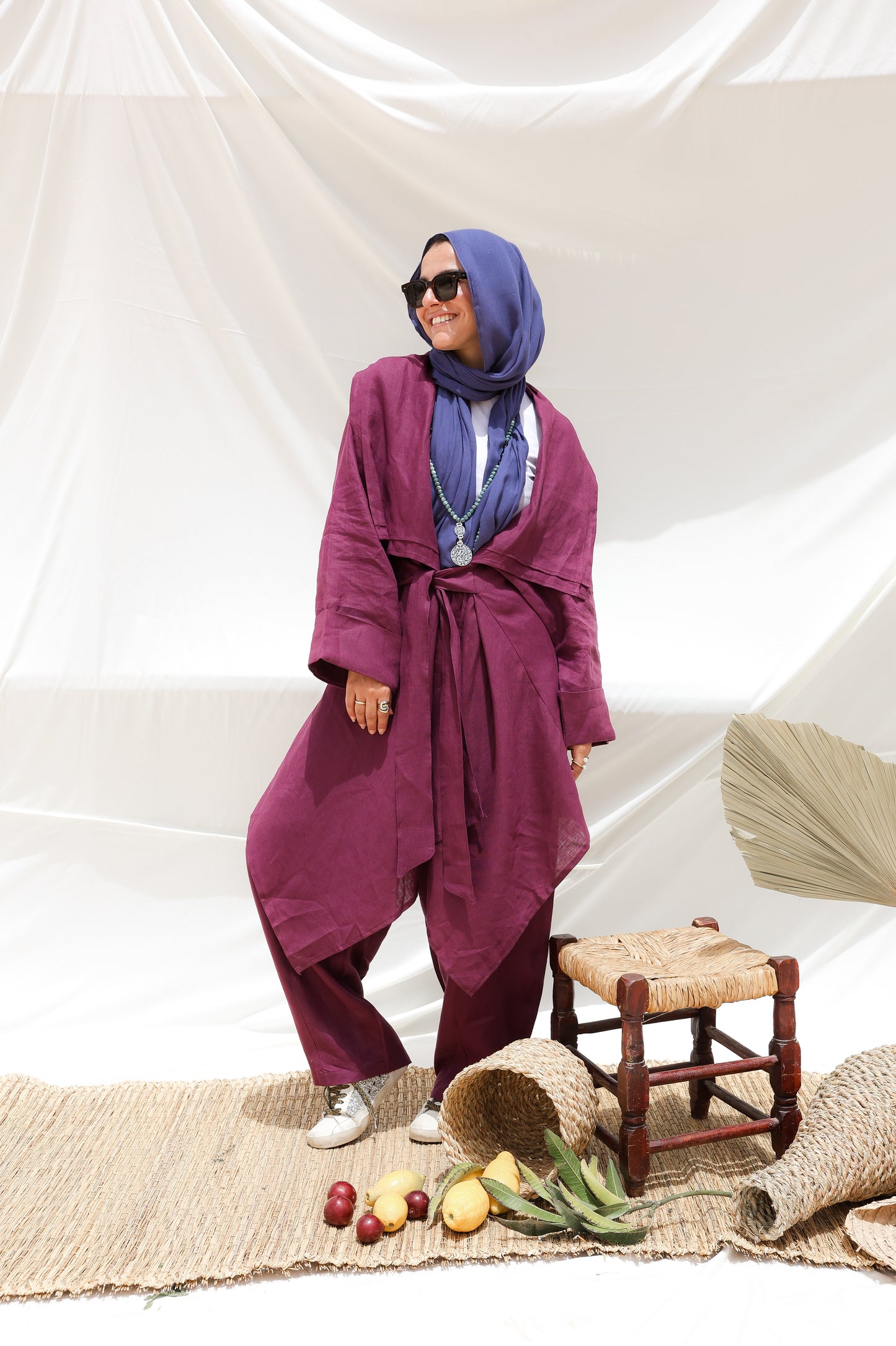 The Flow Co-ord Linen (Cardigan) in Mulberry
